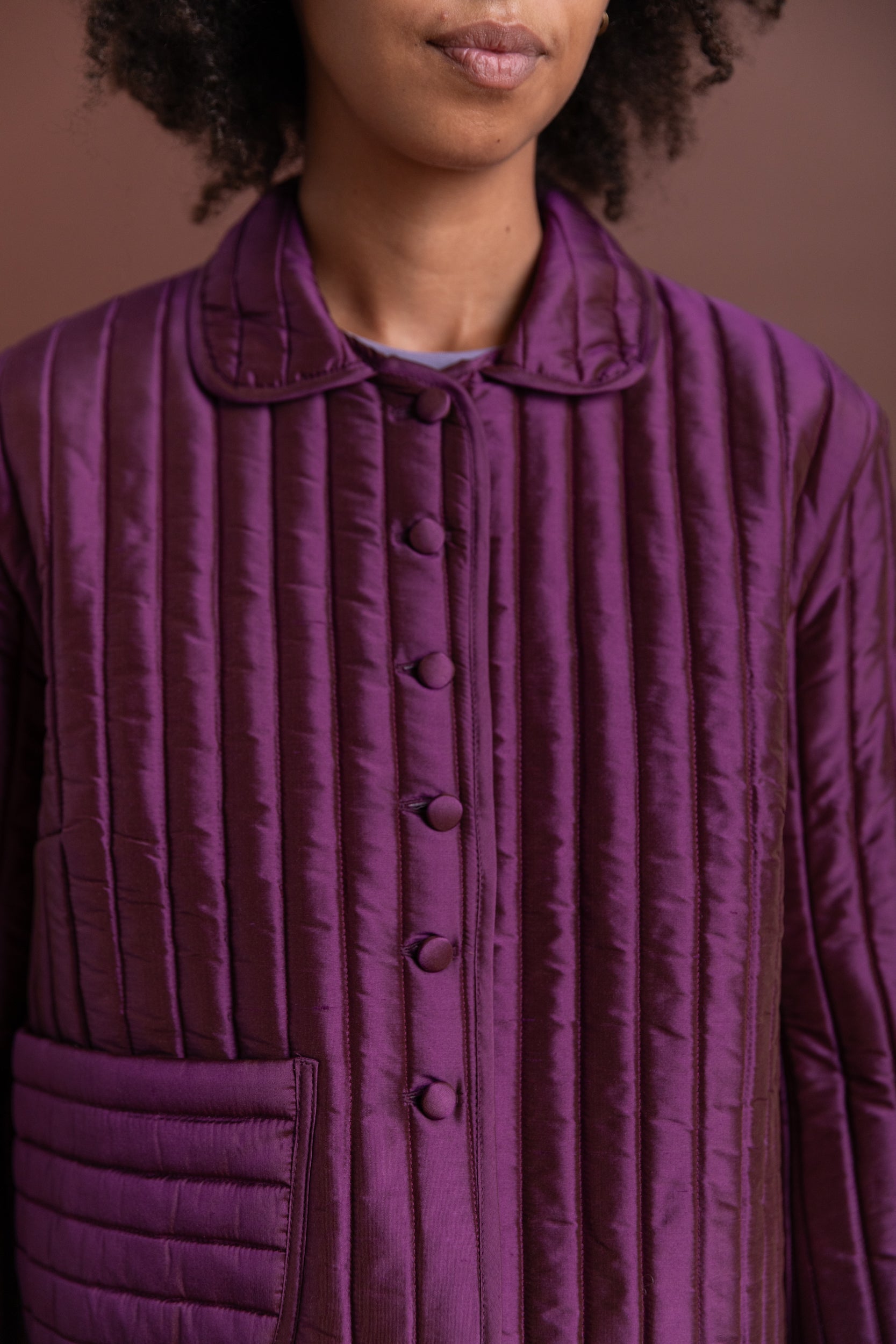 ADA JACKET IN PLUM QUILTED SILK
