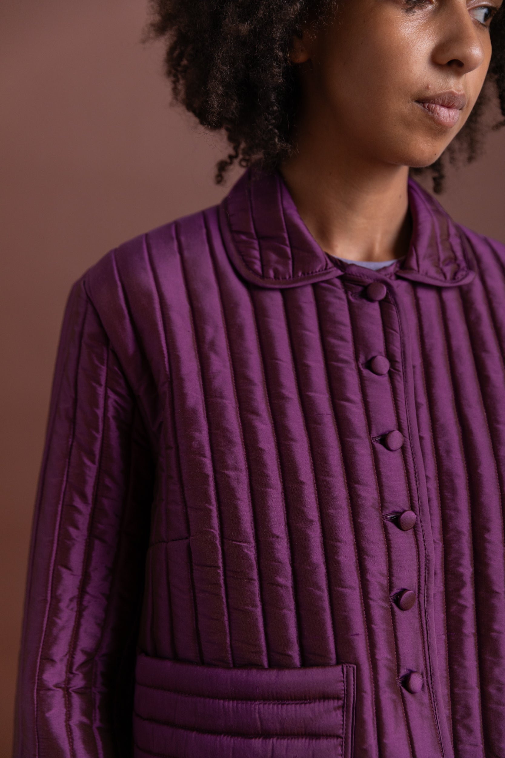 ADA JACKET IN PLUM QUILTED SILK