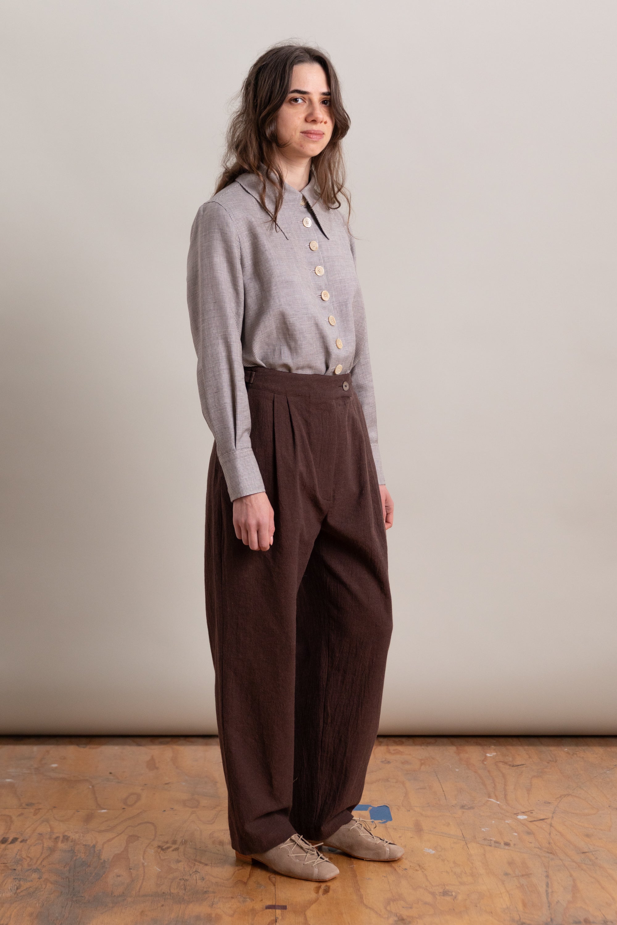 ENYA TROUSER IN FOG PURPLE HIGH TWISTED COTTON POPLIN