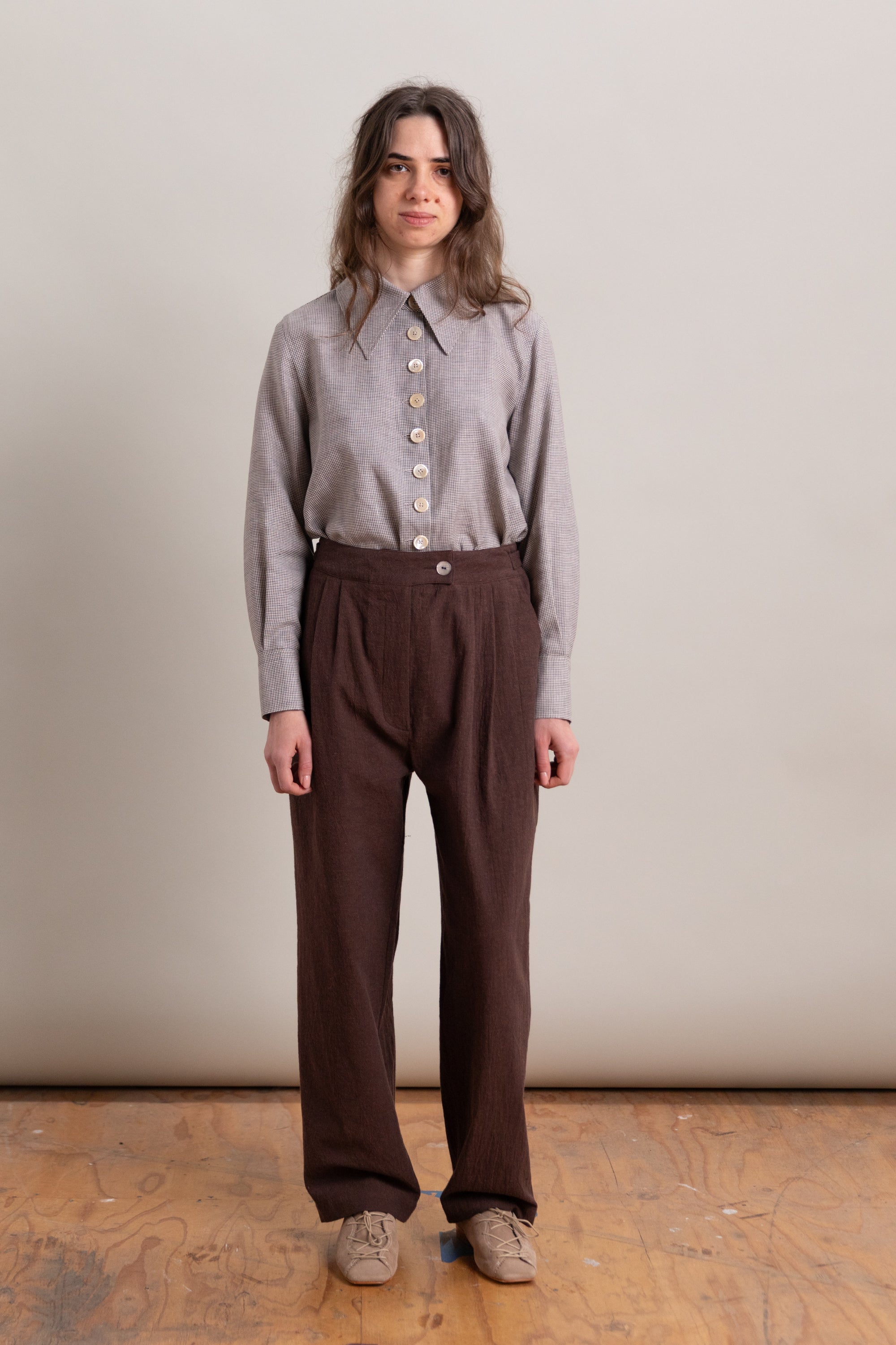 ENYA TROUSER IN FOG PURPLE HIGH TWISTED COTTON POPLIN