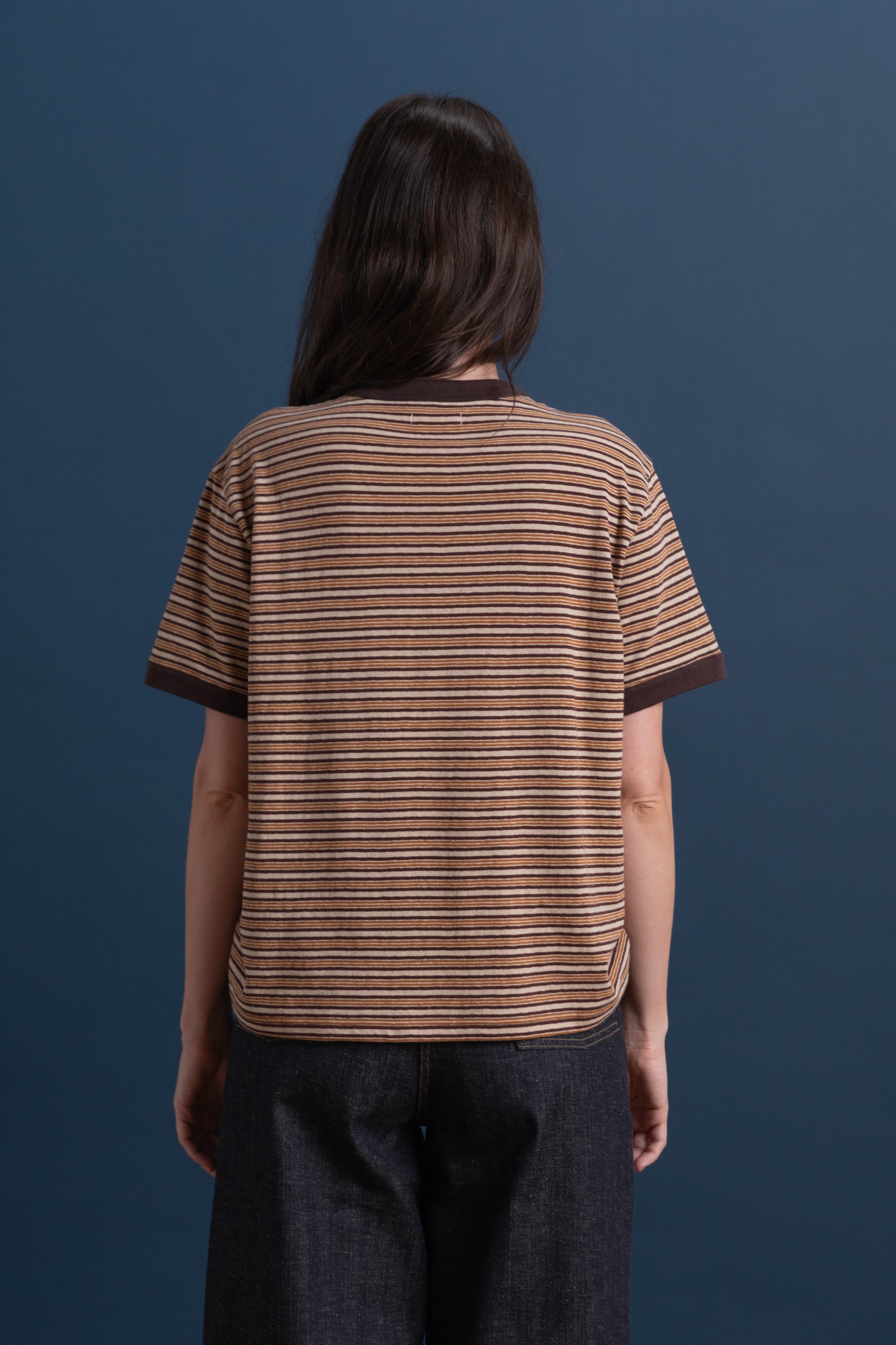 JAPANESE JERSEY SHORT SLEEVE T-SHIRT IN BROWN STRIPE