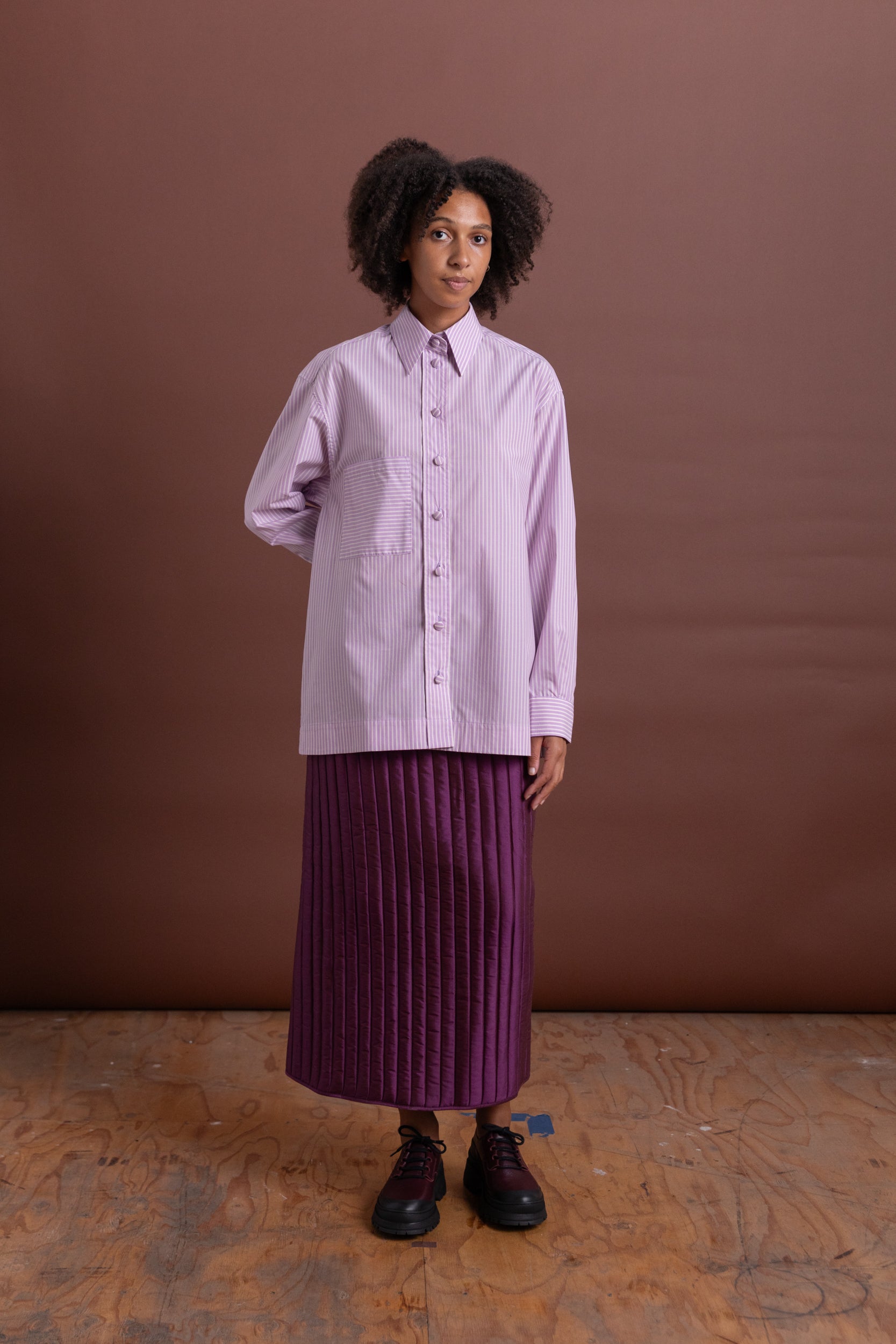 JUNE SHIRT IN LILAC STRIPE JAPANESE COTTON