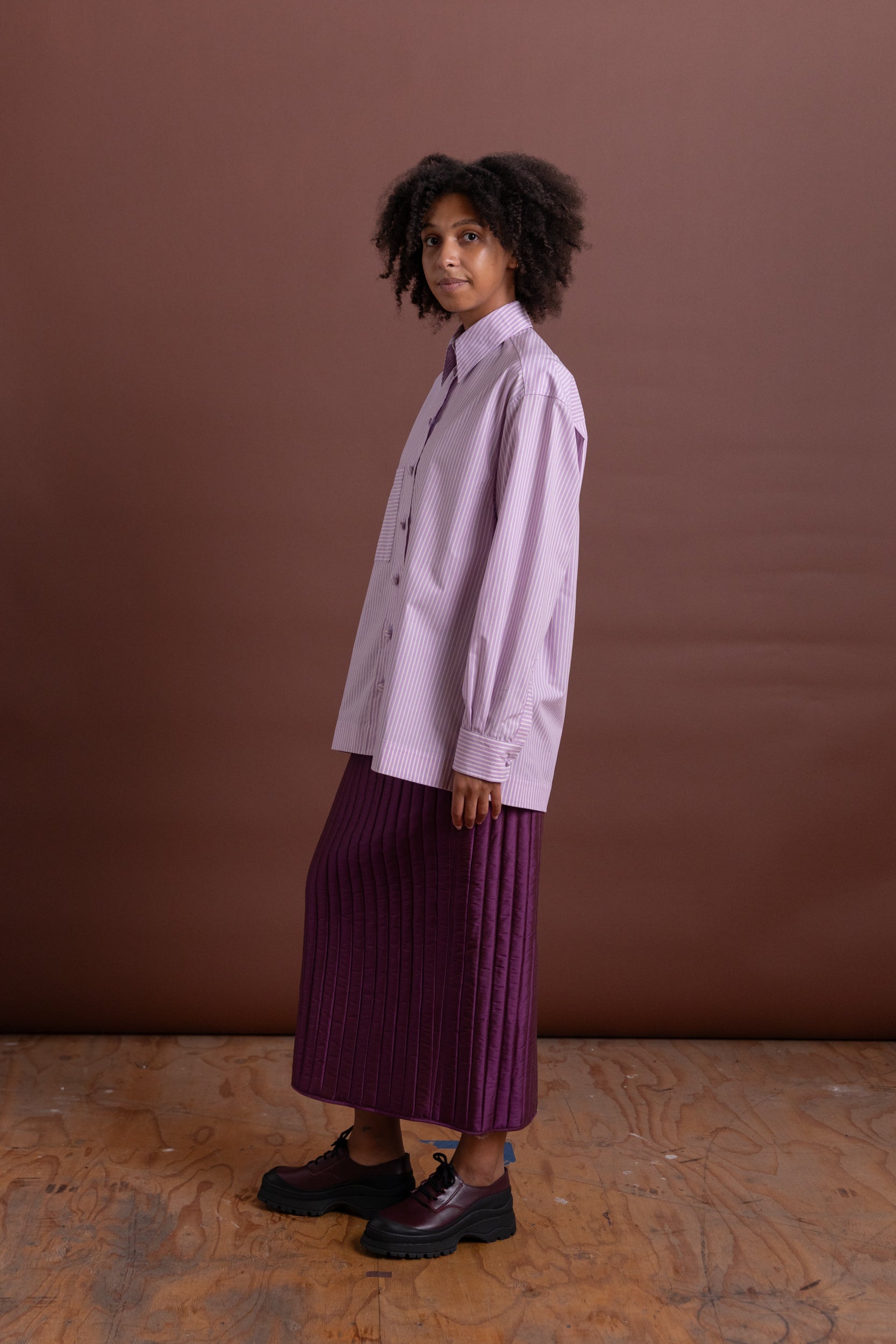JUNE SHIRT IN LILAC STRIPE JAPANESE COTTON