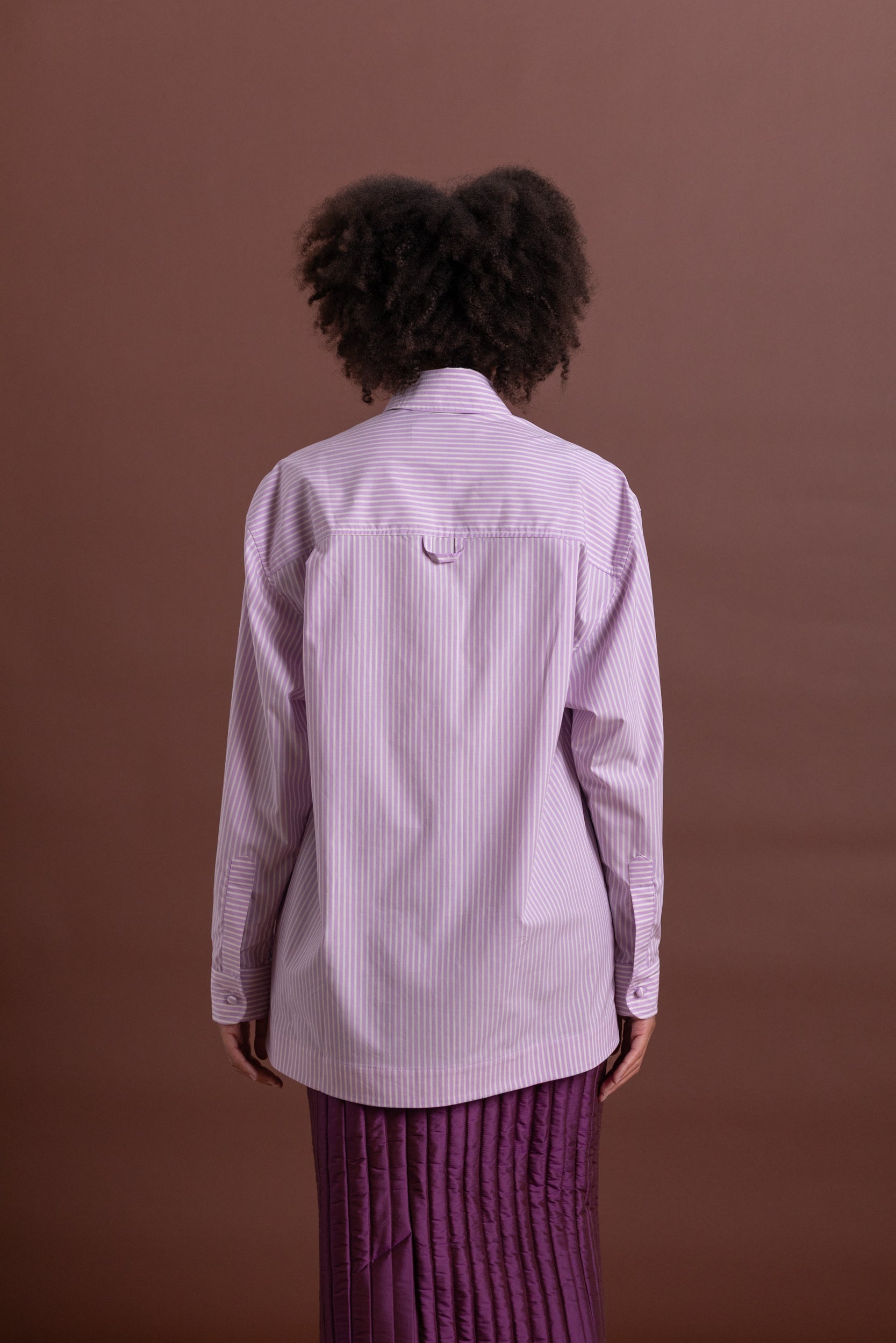 JUNE SHIRT IN LILAC STRIPE JAPANESE COTTON