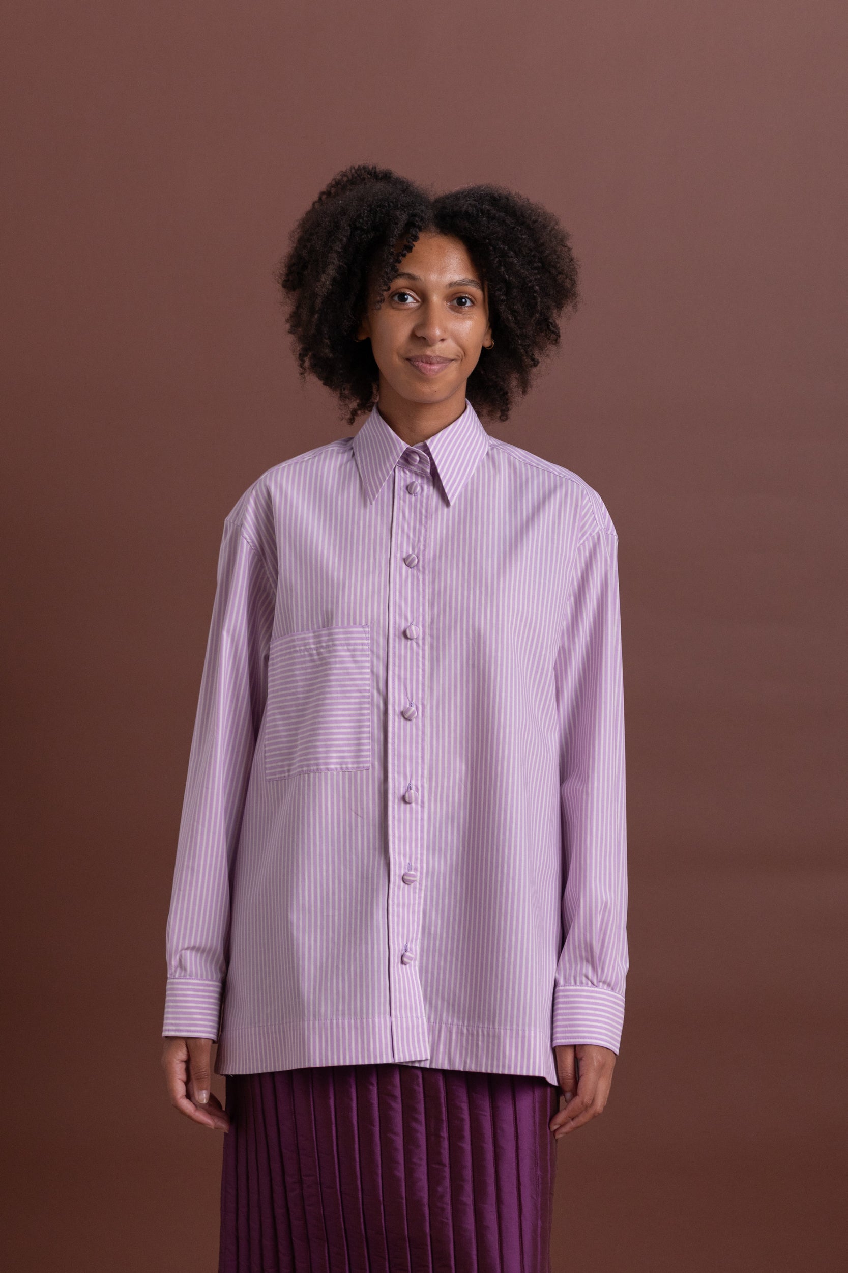 JUNE SHIRT IN LILAC STRIPE JAPANESE COTTON