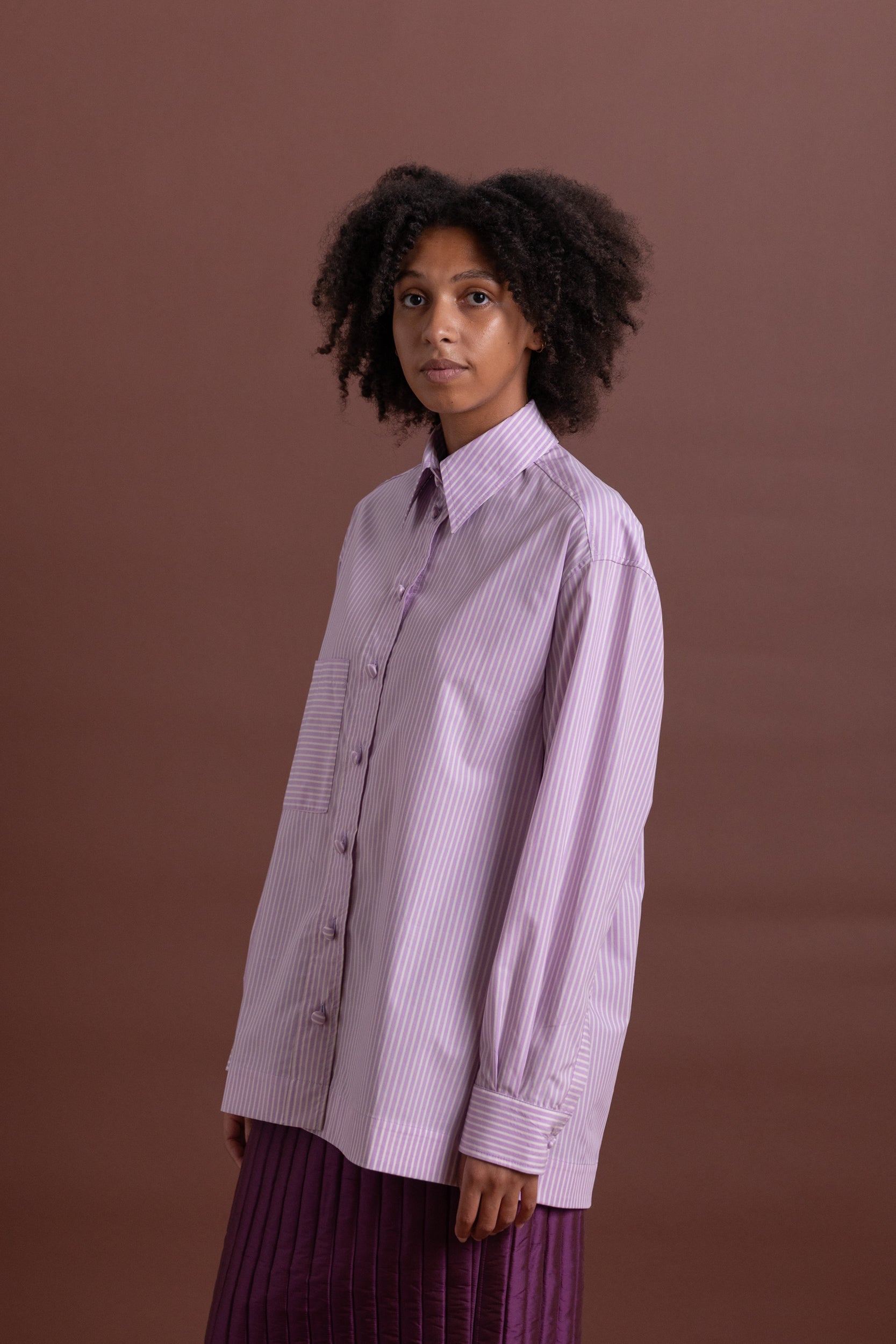 JUNE SHIRT IN LILAC STRIPE JAPANESE COTTON