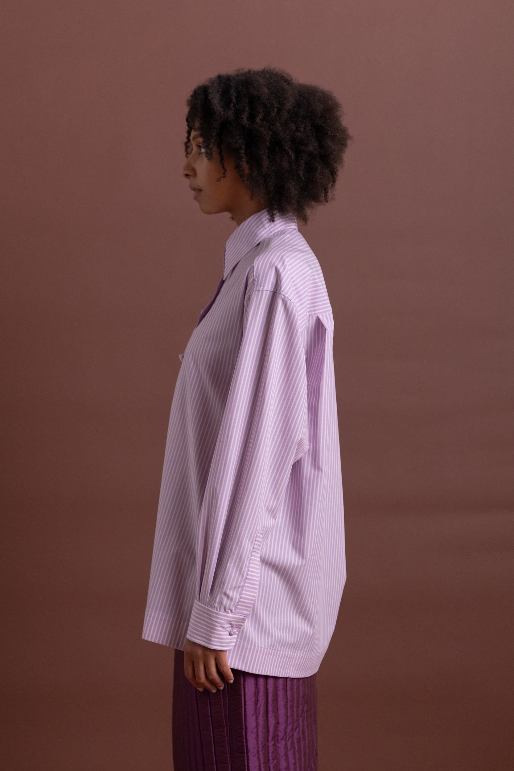 JUNE SHIRT IN LILAC STRIPE JAPANESE COTTON