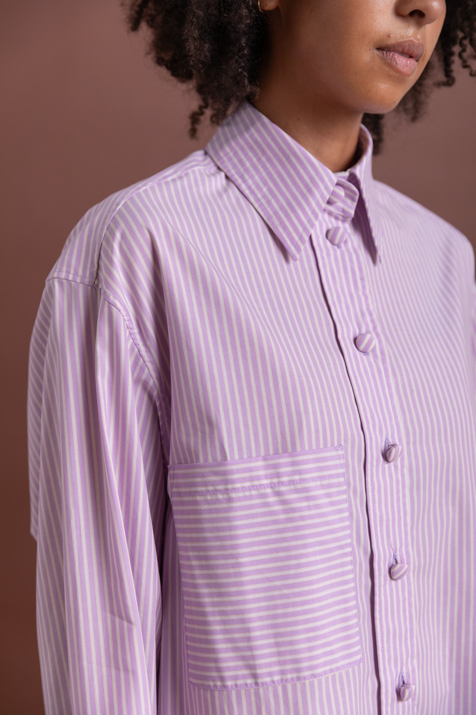 JUNE SHIRT IN LILAC STRIPE JAPANESE COTTON