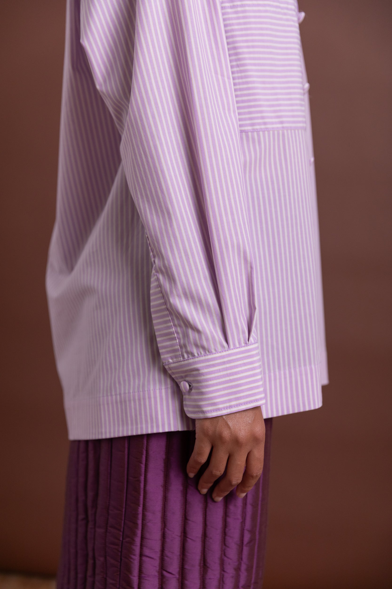 JUNE SHIRT IN LILAC STRIPE JAPANESE COTTON
