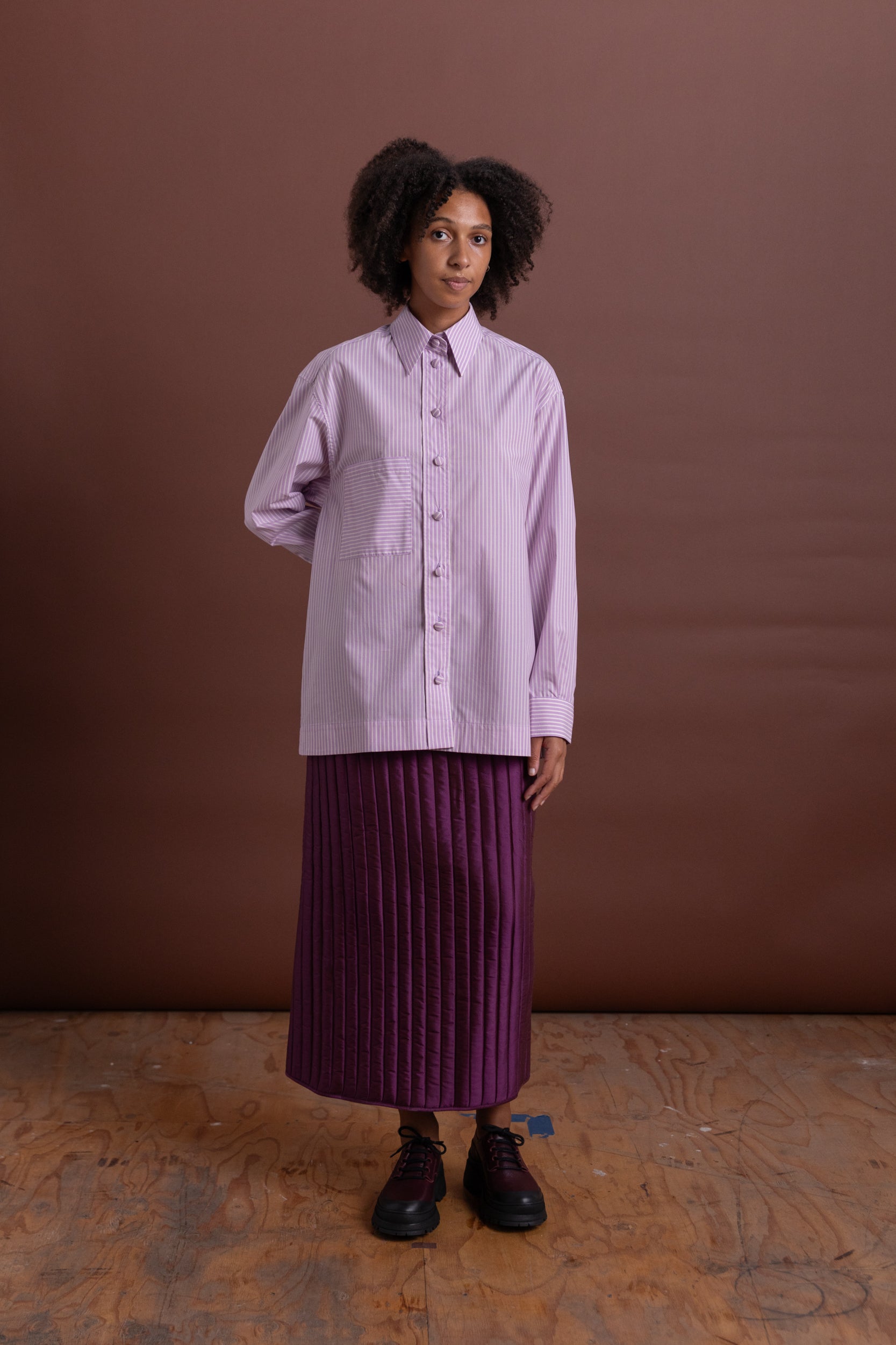 JUNE SHIRT IN LILAC STRIPE JAPANESE COTTON