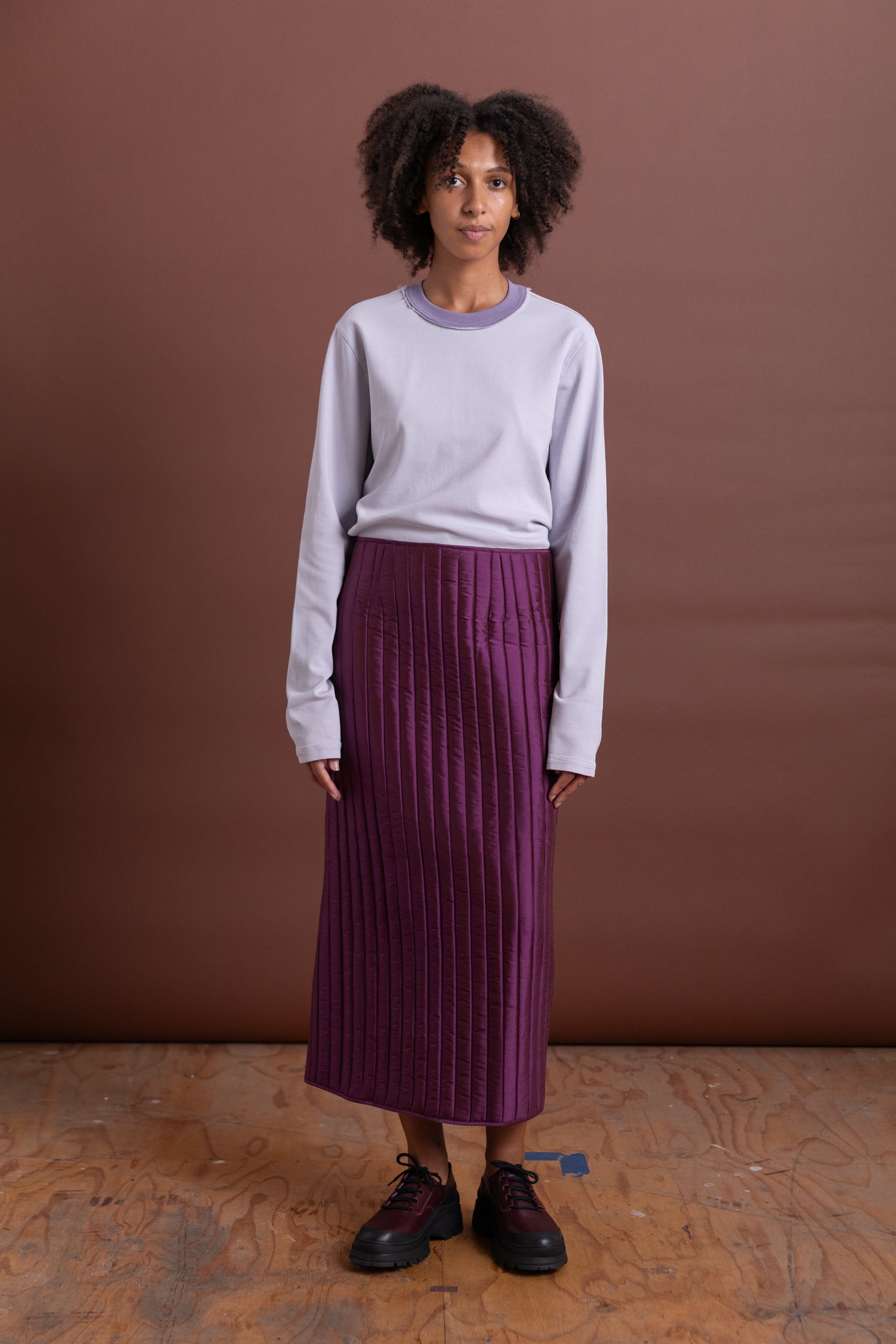SADIE SKIRT IN PLUM QUILTED SILK