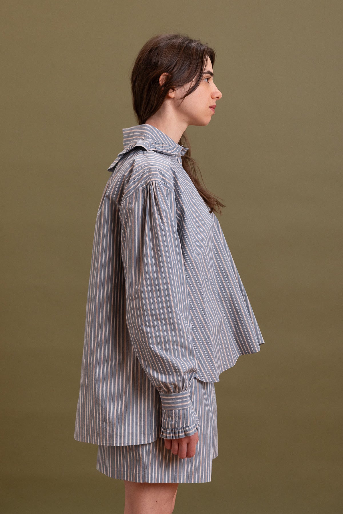 BROOKES SHIRT IN BLUE/BROWN STRIPE