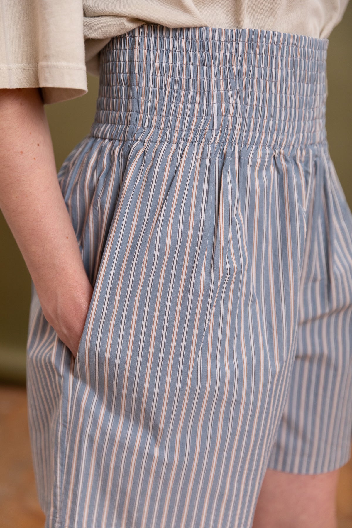 BONNIE BOXER SHORT IN BLUE/BROWN STRIPE