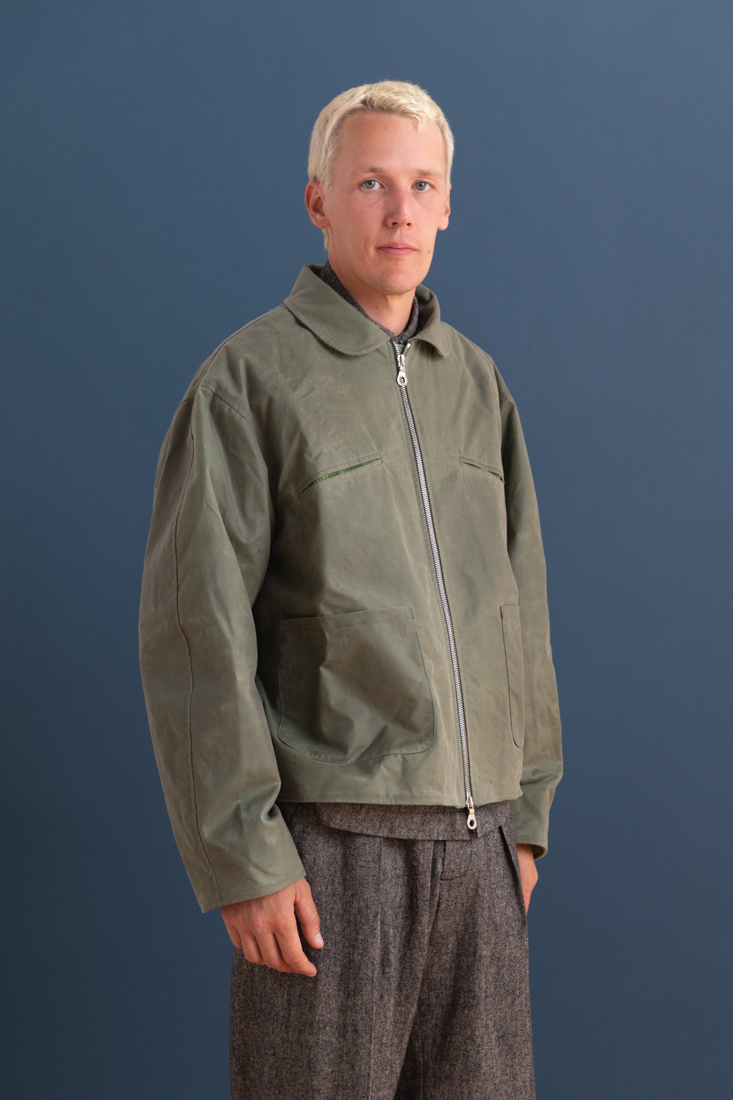 BRITISH WAXED COTTON FLYING JACKET IN SAGE