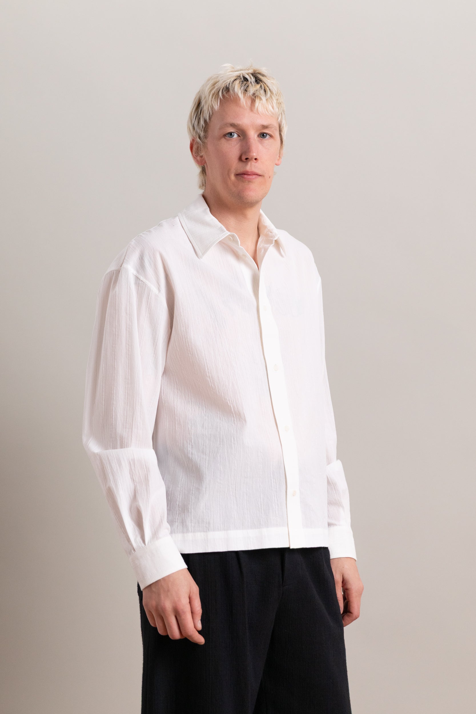 DENNIS SHIRT IN WHITE JAPANESE DOBBY CHAMBRAY COTTON