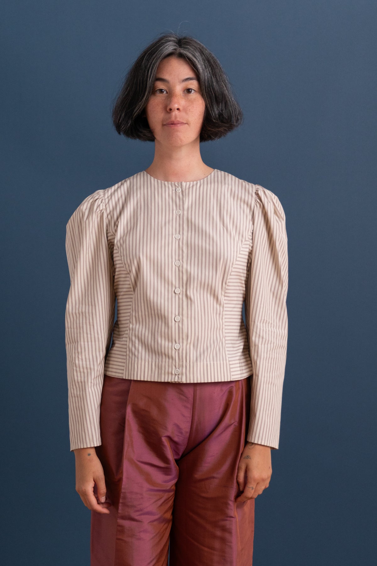 ELIZA PUFF SLEEVE SHIRT IN JAPANESE STRIPED COTTON