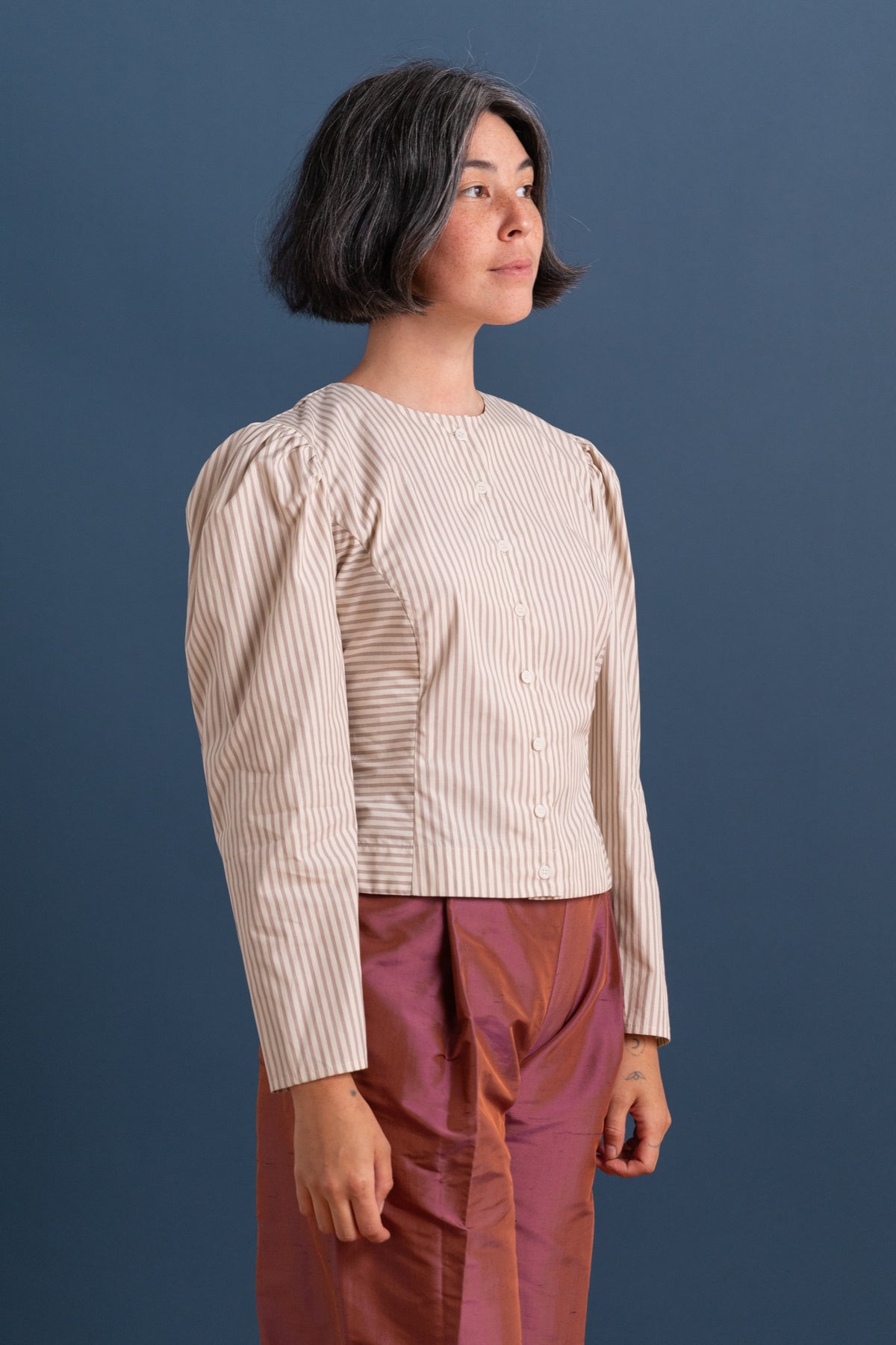 ELIZA PUFF SLEEVE SHIRT IN JAPANESE STRIPED COTTON