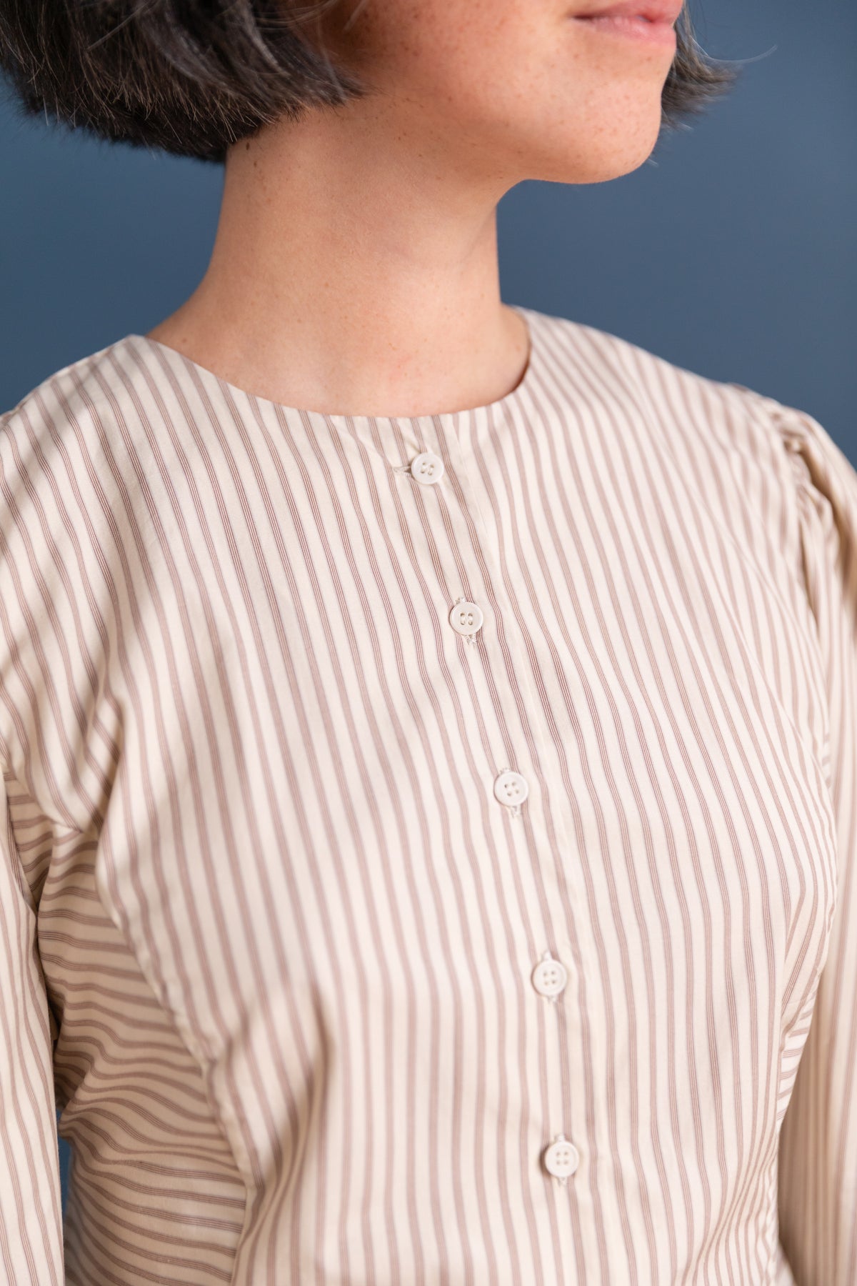 ELIZA PUFF SLEEVE SHIRT IN JAPANESE STRIPED COTTON