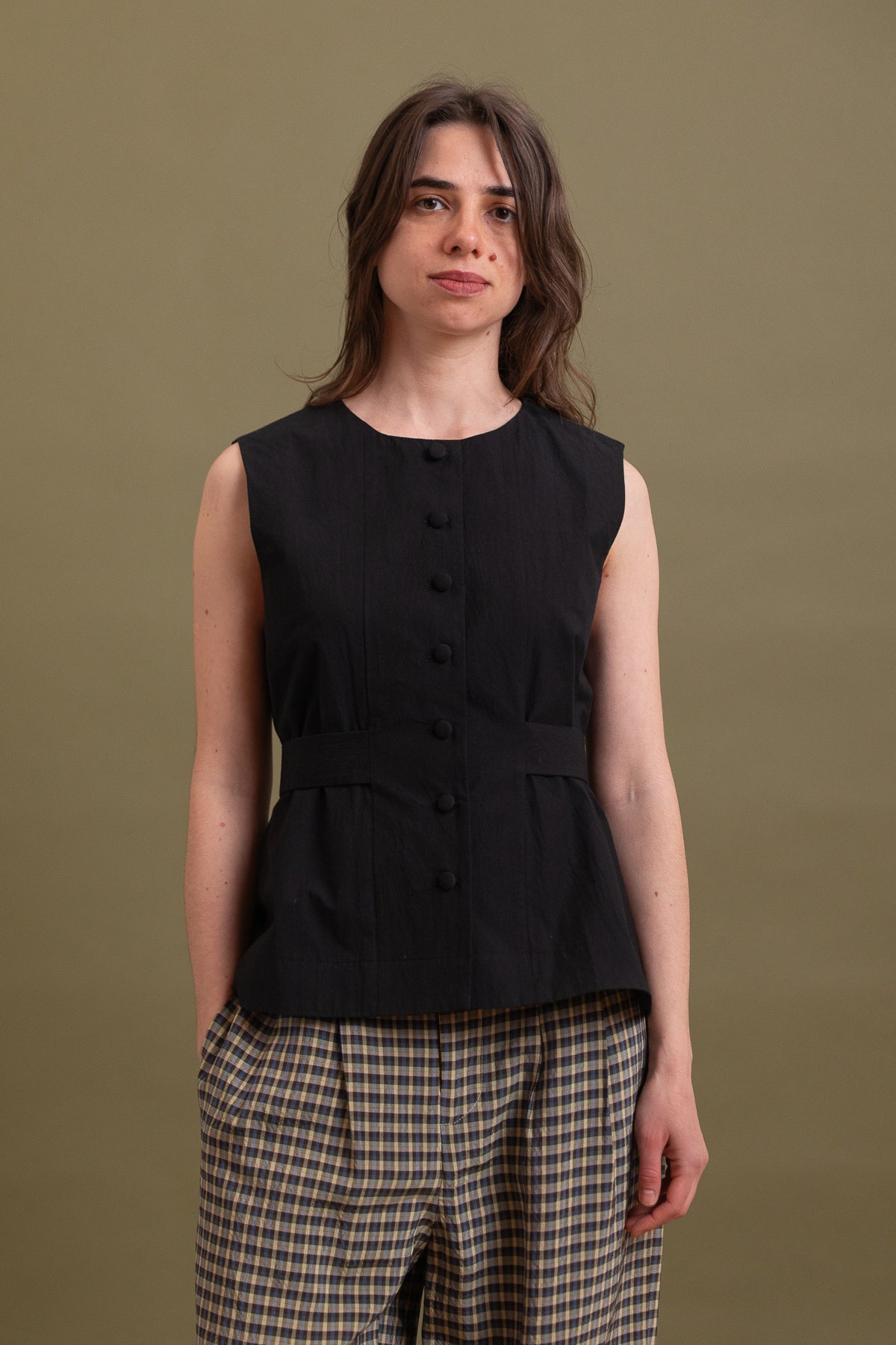 FLO WAISTCOAT IN BLACK JAPANESE COTTON