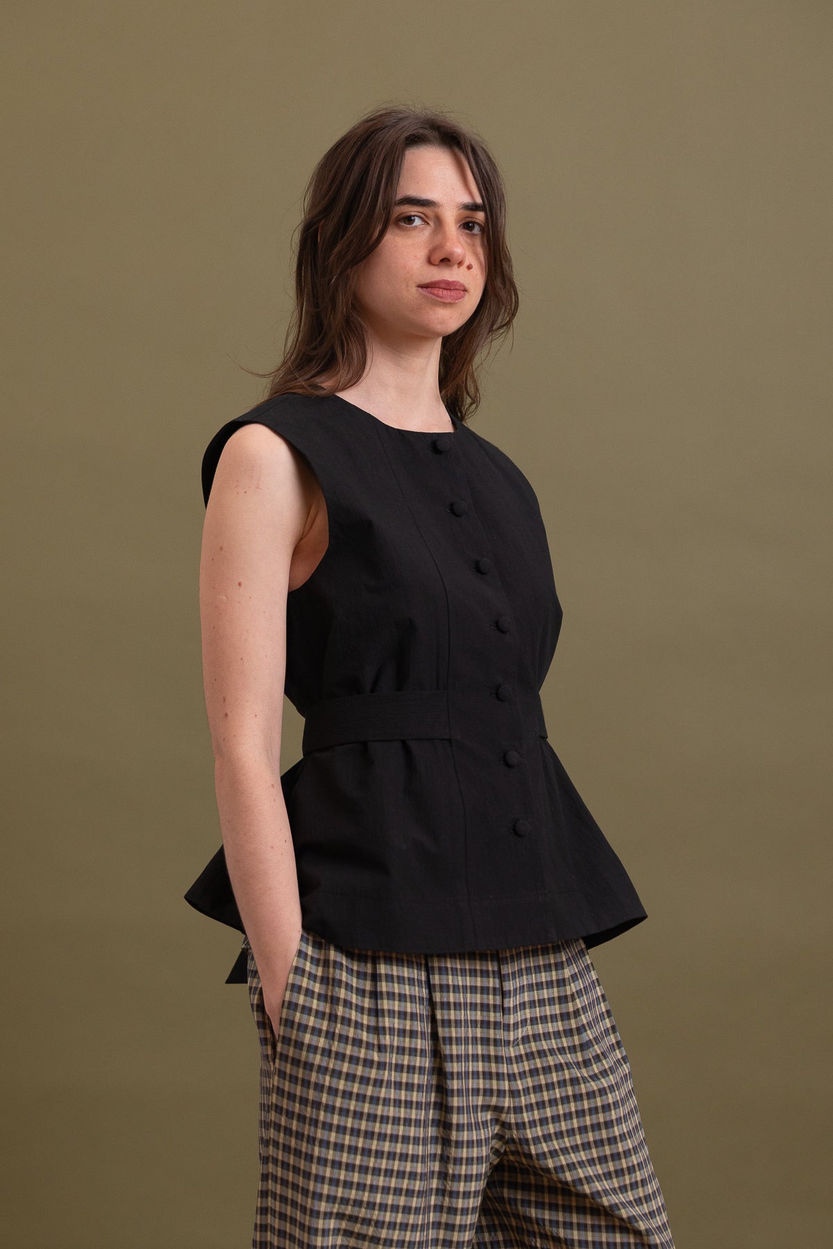 FLO WAISTCOAT IN BLACK JAPANESE COTTON