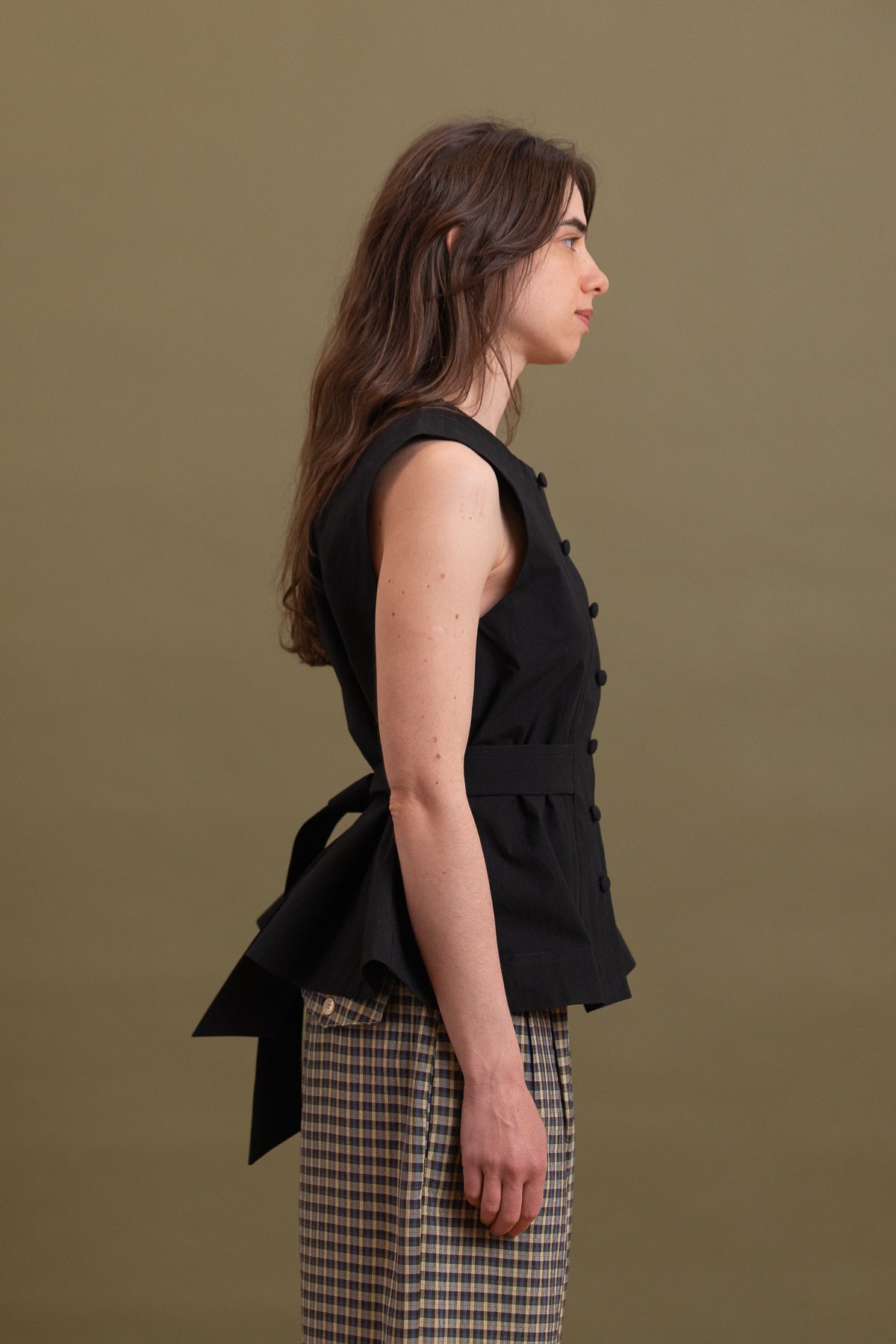 FLO WAISTCOAT IN BLACK JAPANESE COTTON
