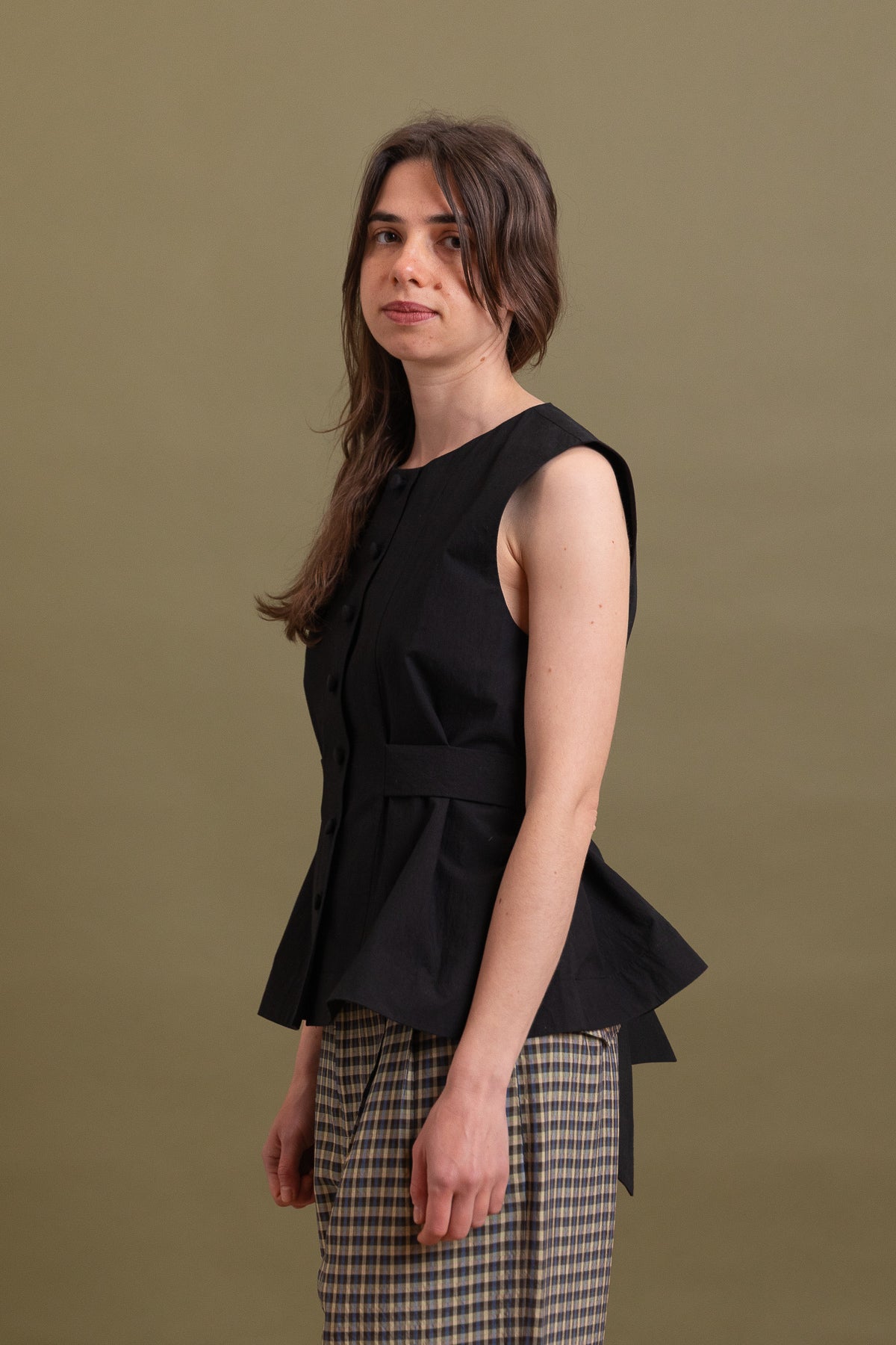 FLO WAISTCOAT IN BLACK JAPANESE COTTON