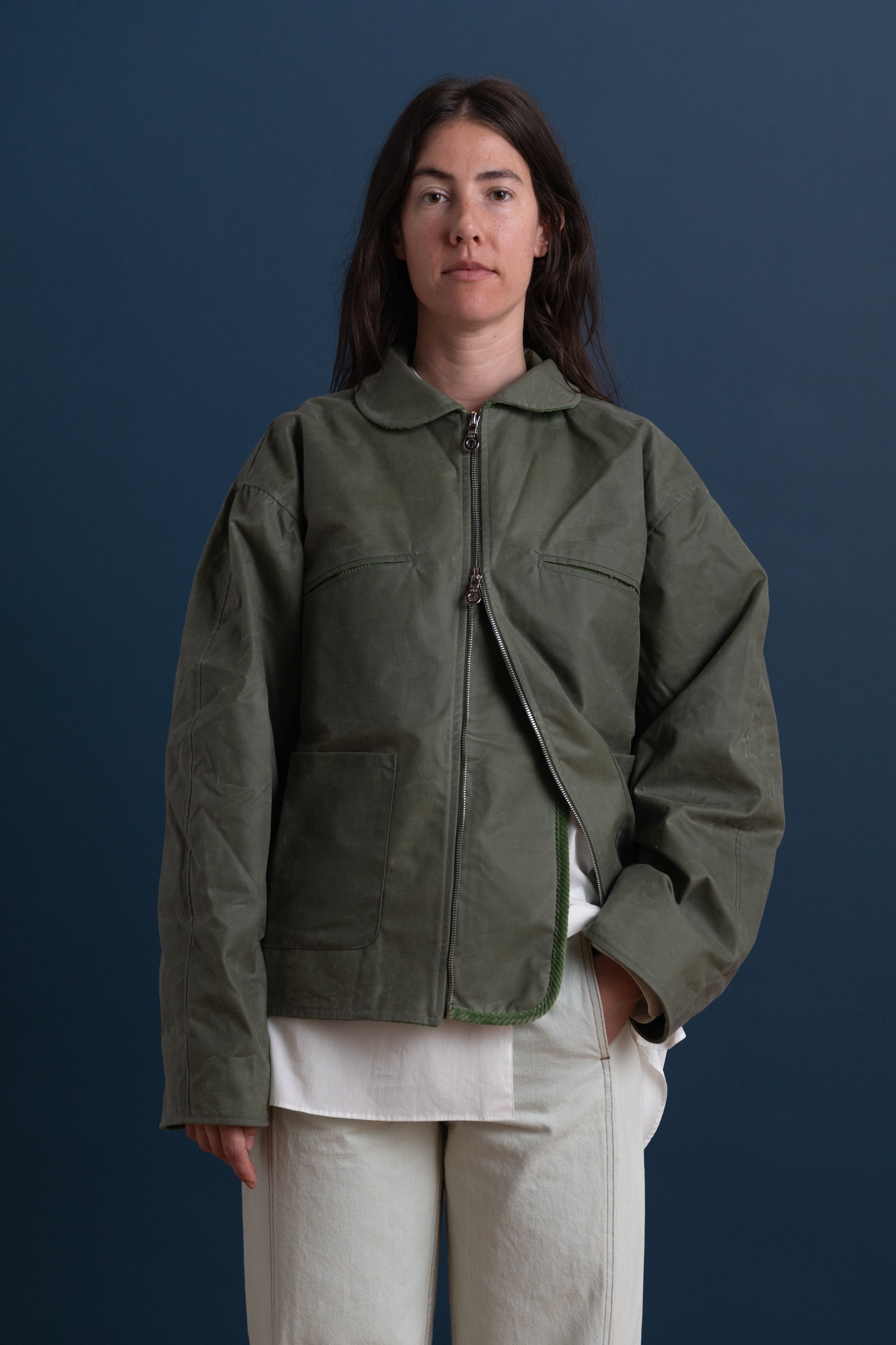 BRITISH WAXED COTTON FLYING JACKET IN SAGE