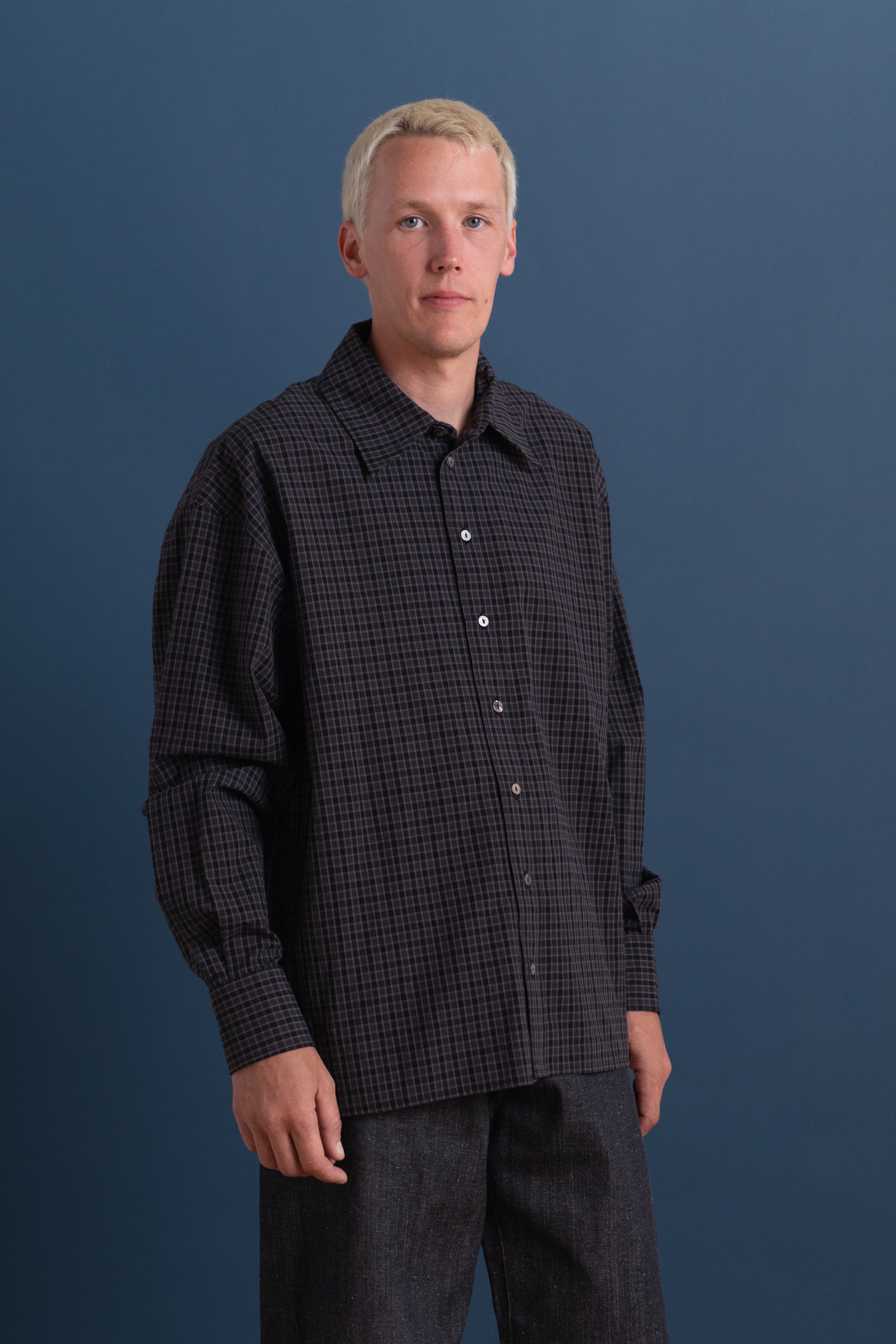 LEO SHIRT IN INK/SMOKE JAPANESE COTTON MINI CHECK