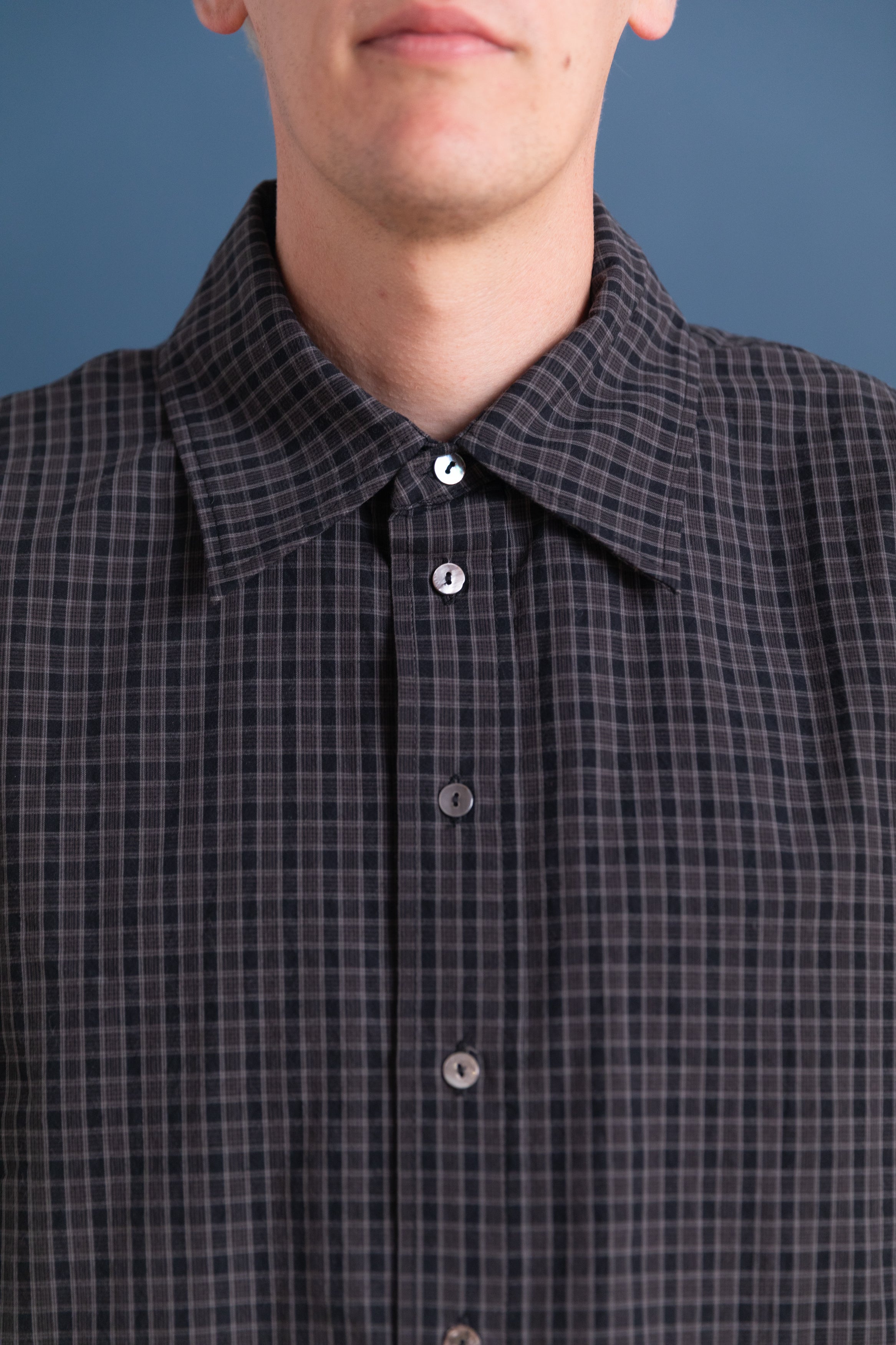 LEO SHIRT IN INK/SMOKE JAPANESE COTTON MINI CHECK