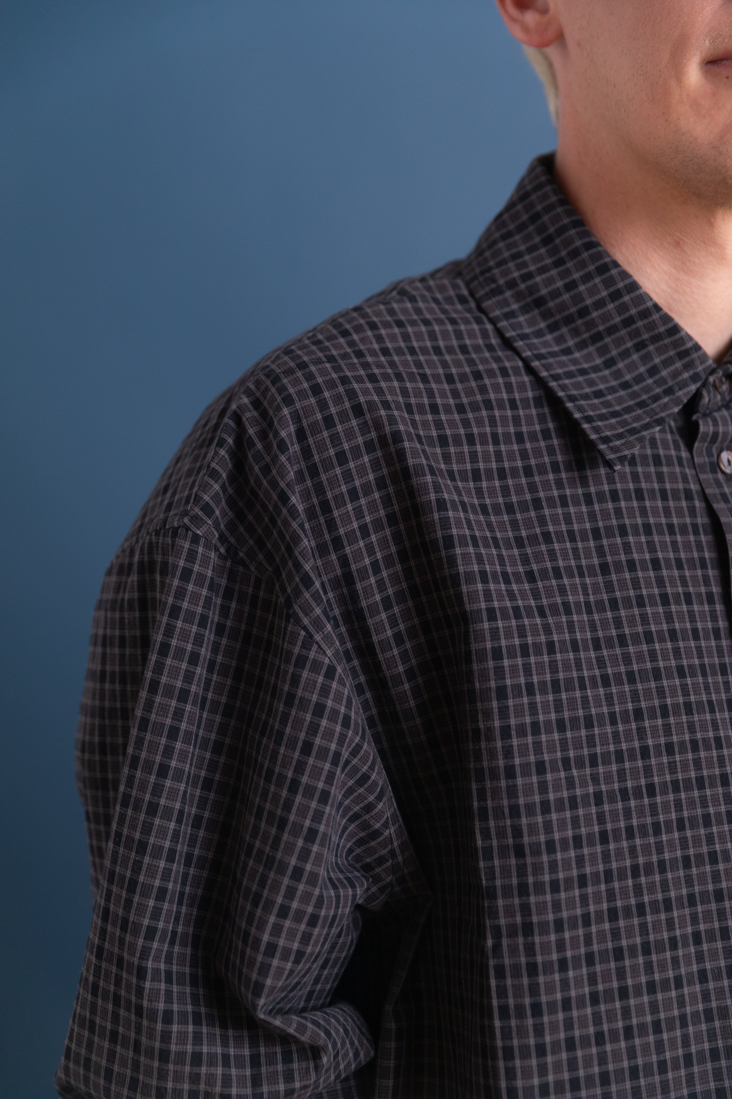 LEO SHIRT IN INK/SMOKE JAPANESE COTTON MINI CHECK