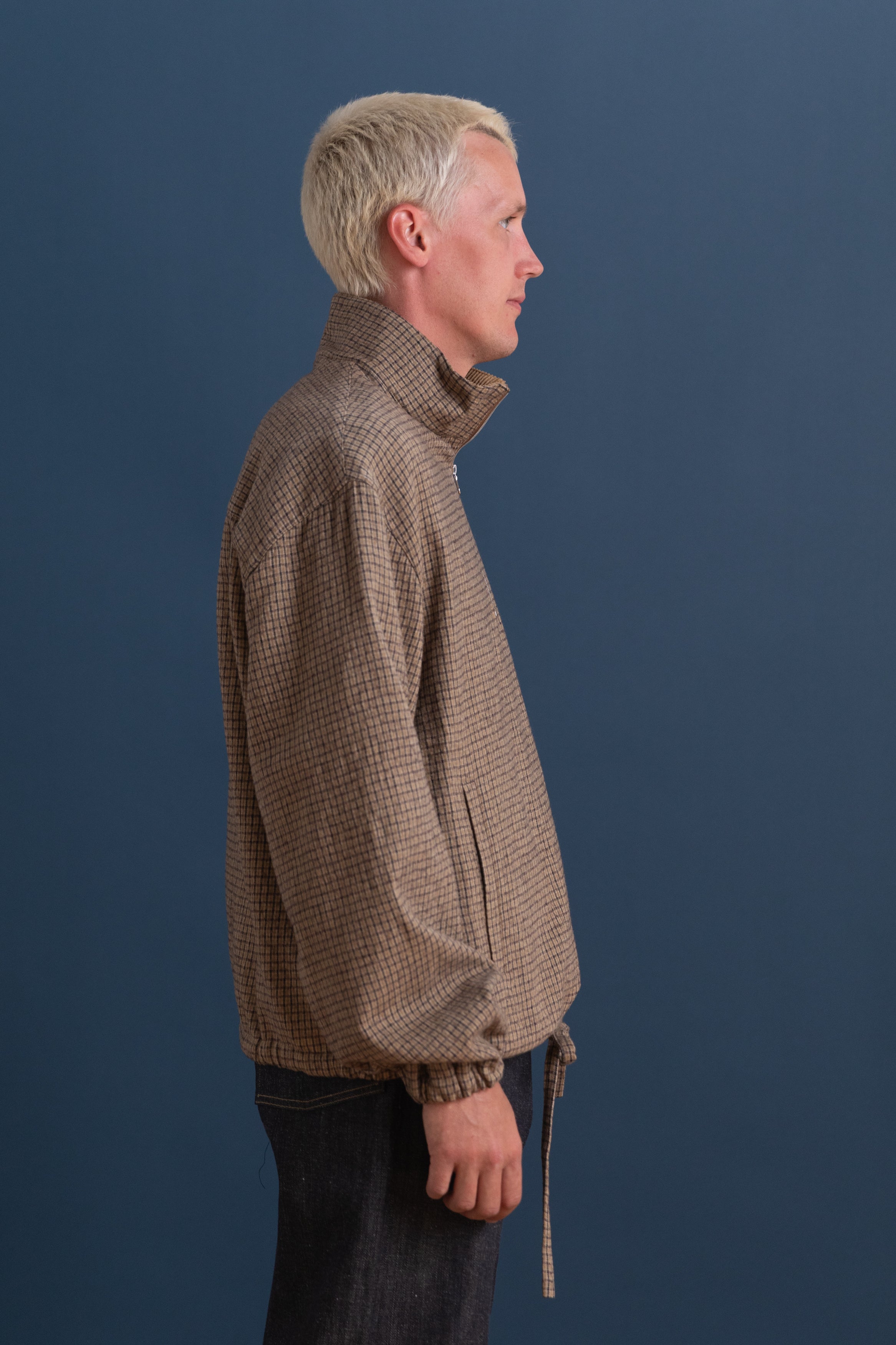 MILES PULLOVER IN BROWN CHECK JAPANESE COTTON/WOOL