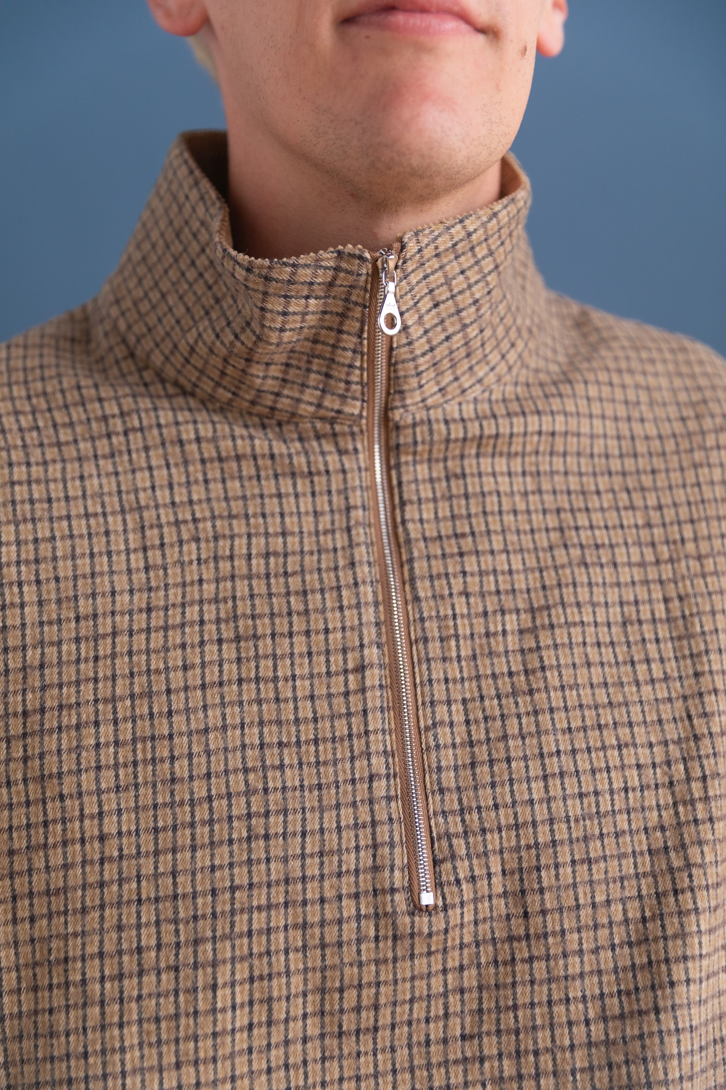 MILES PULLOVER IN BROWN CHECK JAPANESE COTTON/WOOL