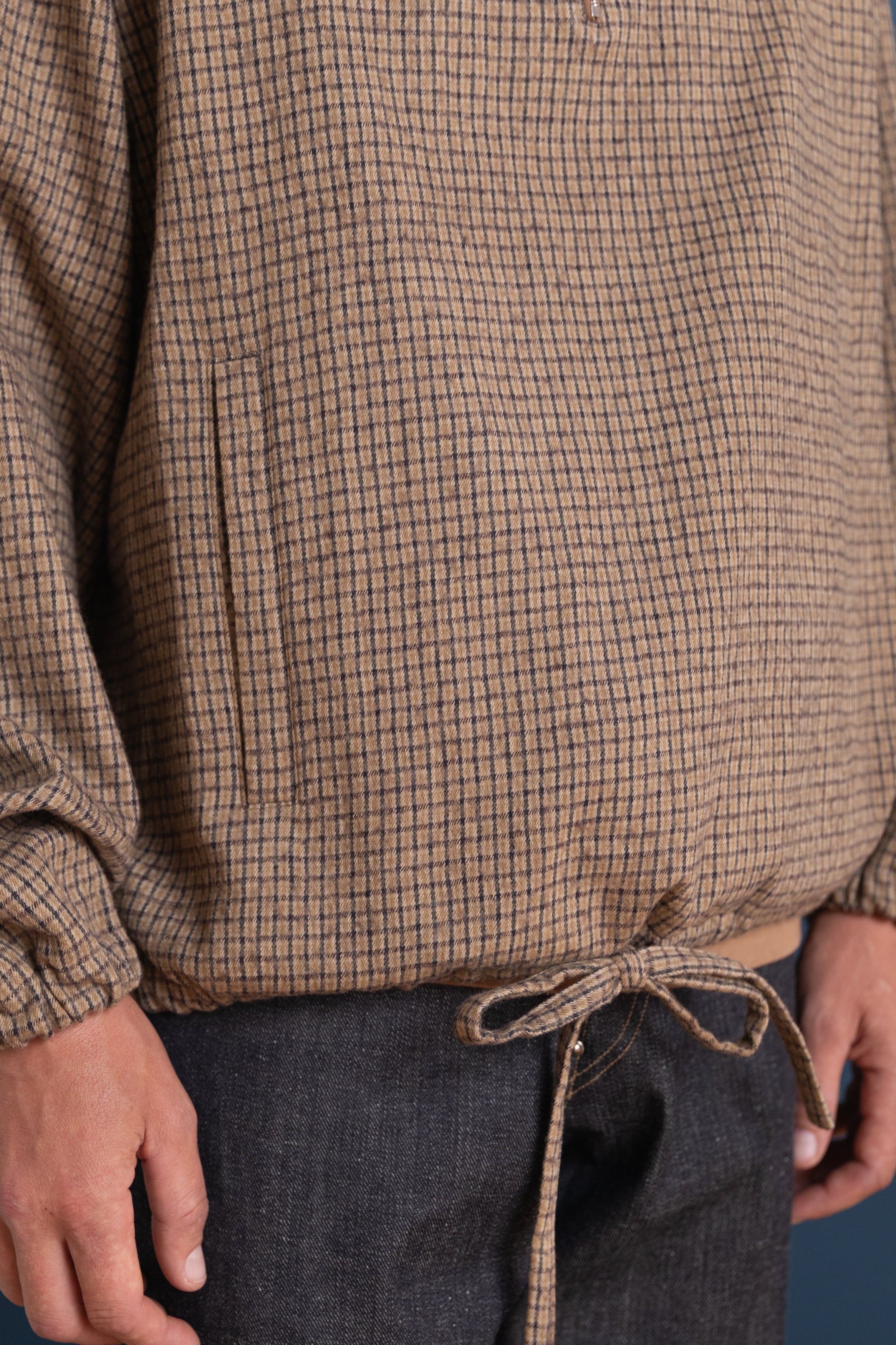 MILES PULLOVER IN BROWN CHECK JAPANESE COTTON/WOOL