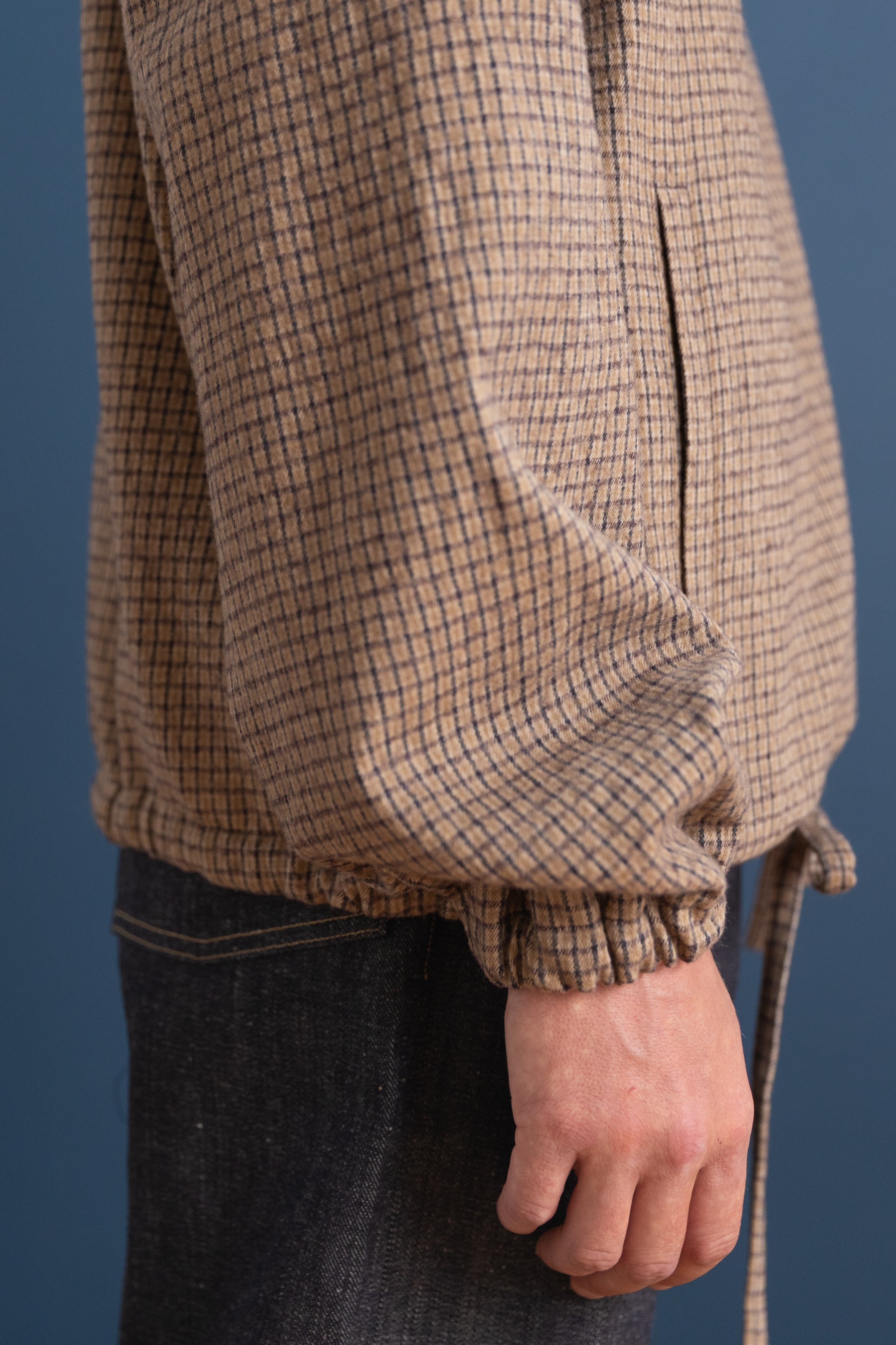 MILES PULLOVER IN BROWN CHECK JAPANESE COTTON/WOOL