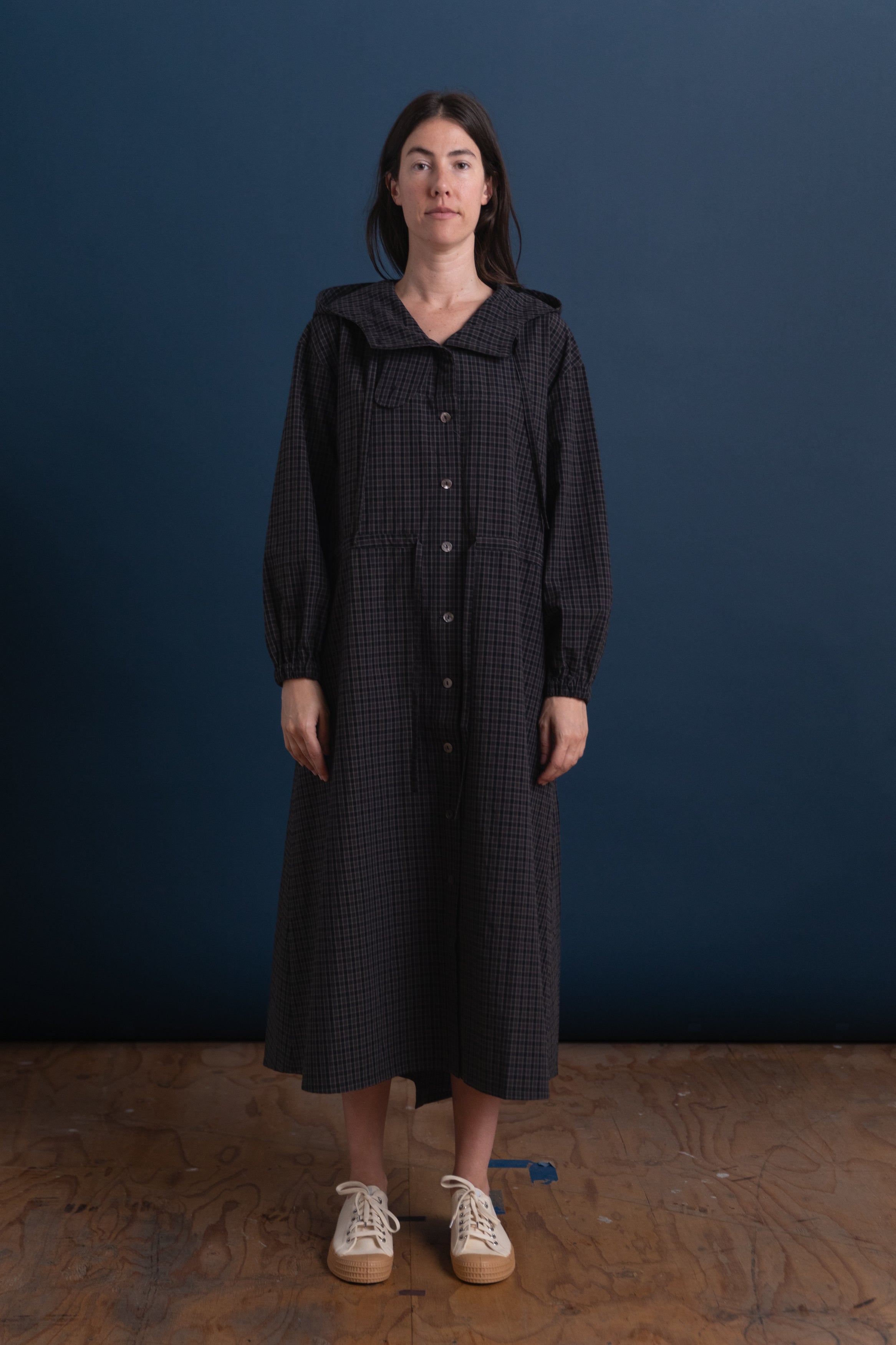 MONA PARKA DRESS IN COTTON MINI CHECK