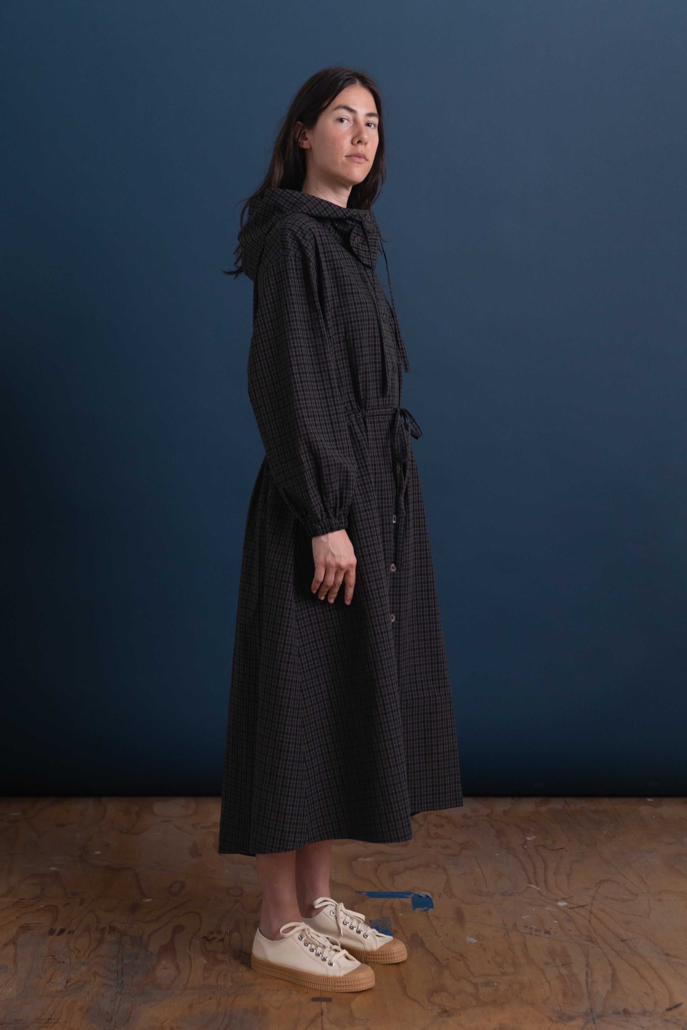 MONA PARKA DRESS IN COTTON MINI CHECK