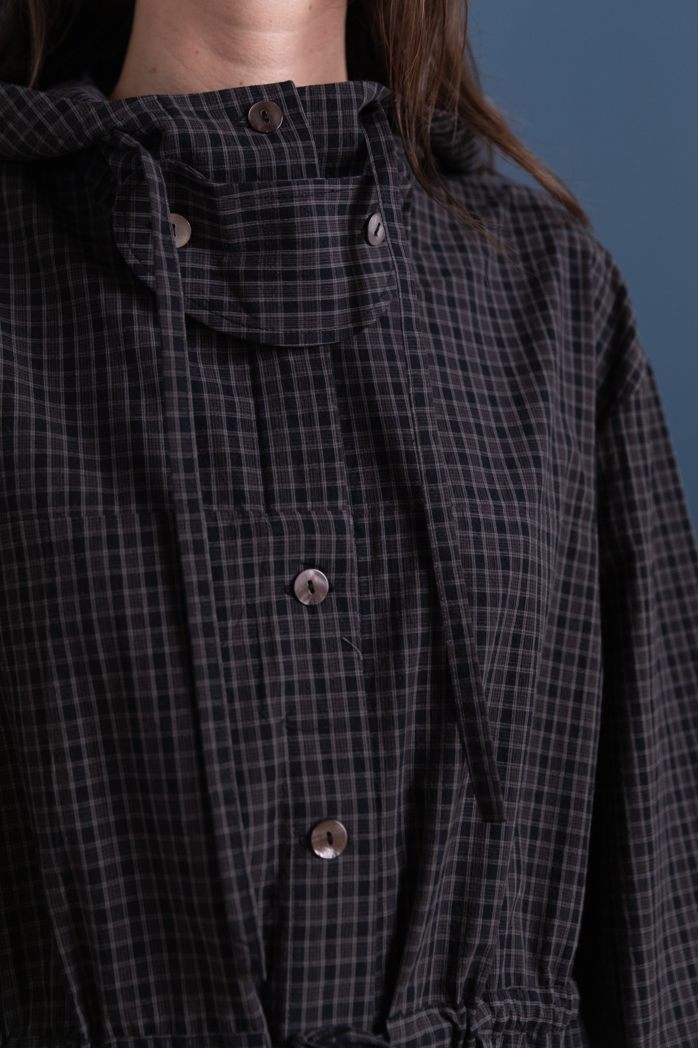 MONA PARKA DRESS IN COTTON MINI CHECK