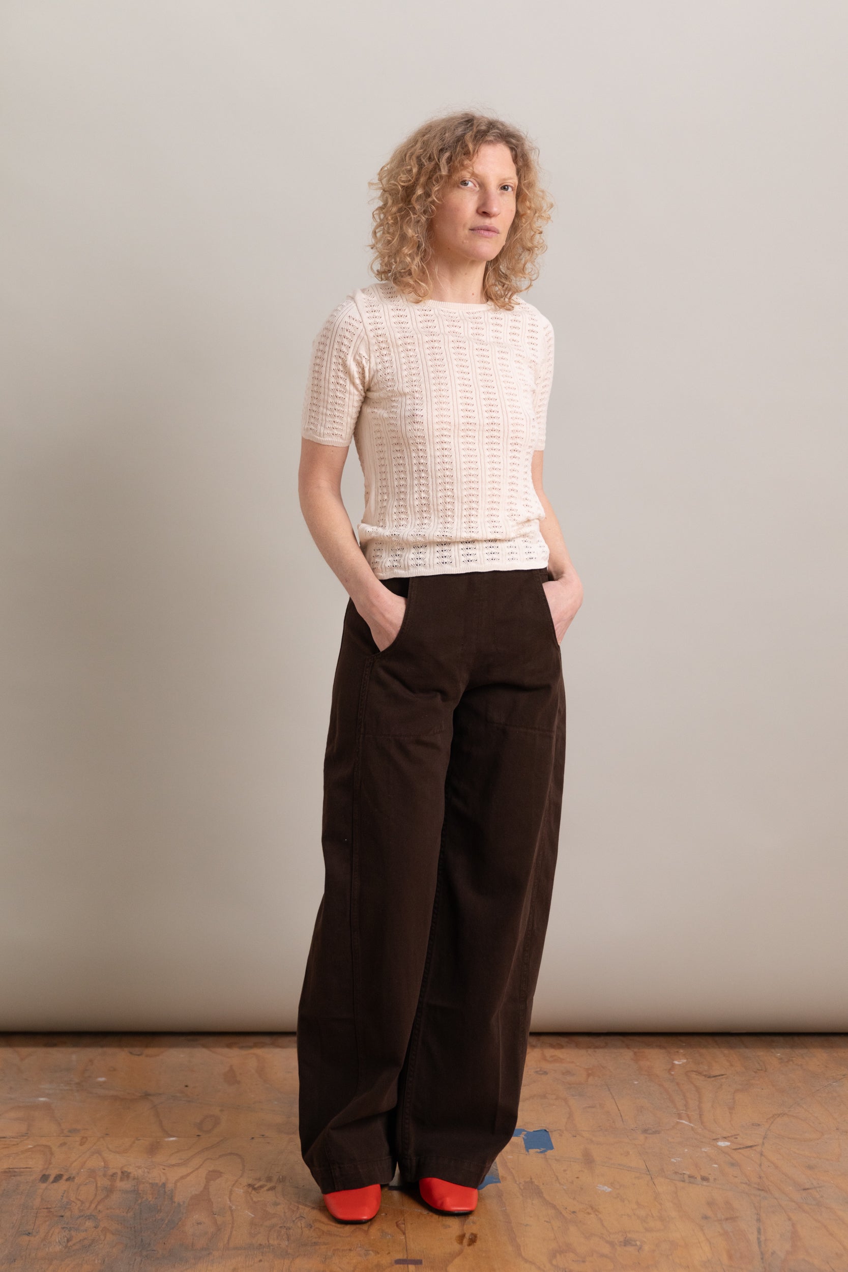 POINTELLE SHIRT IN CHALK COTTON CASHMERE