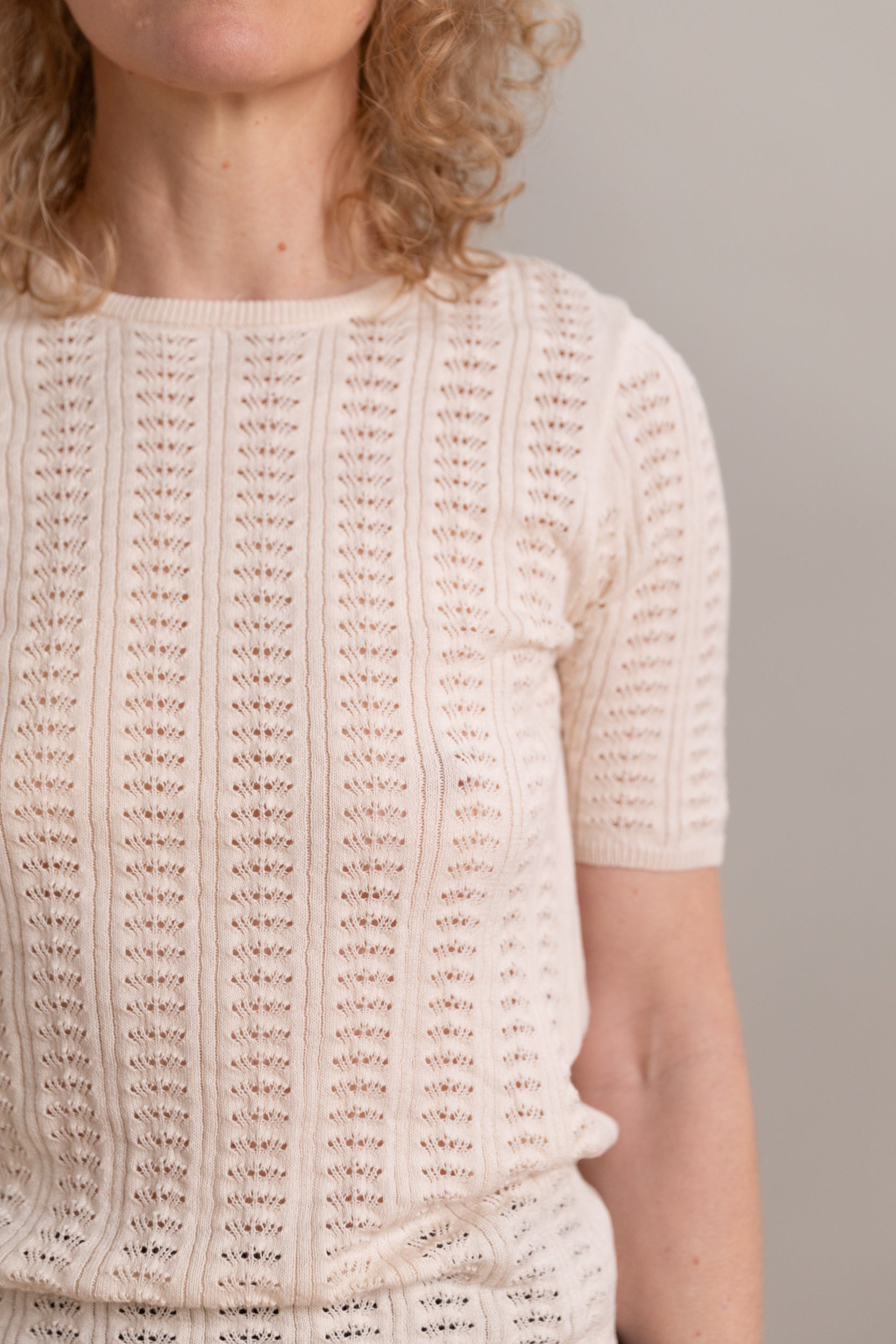 POINTELLE SHIRT IN CHALK COTTON CASHMERE