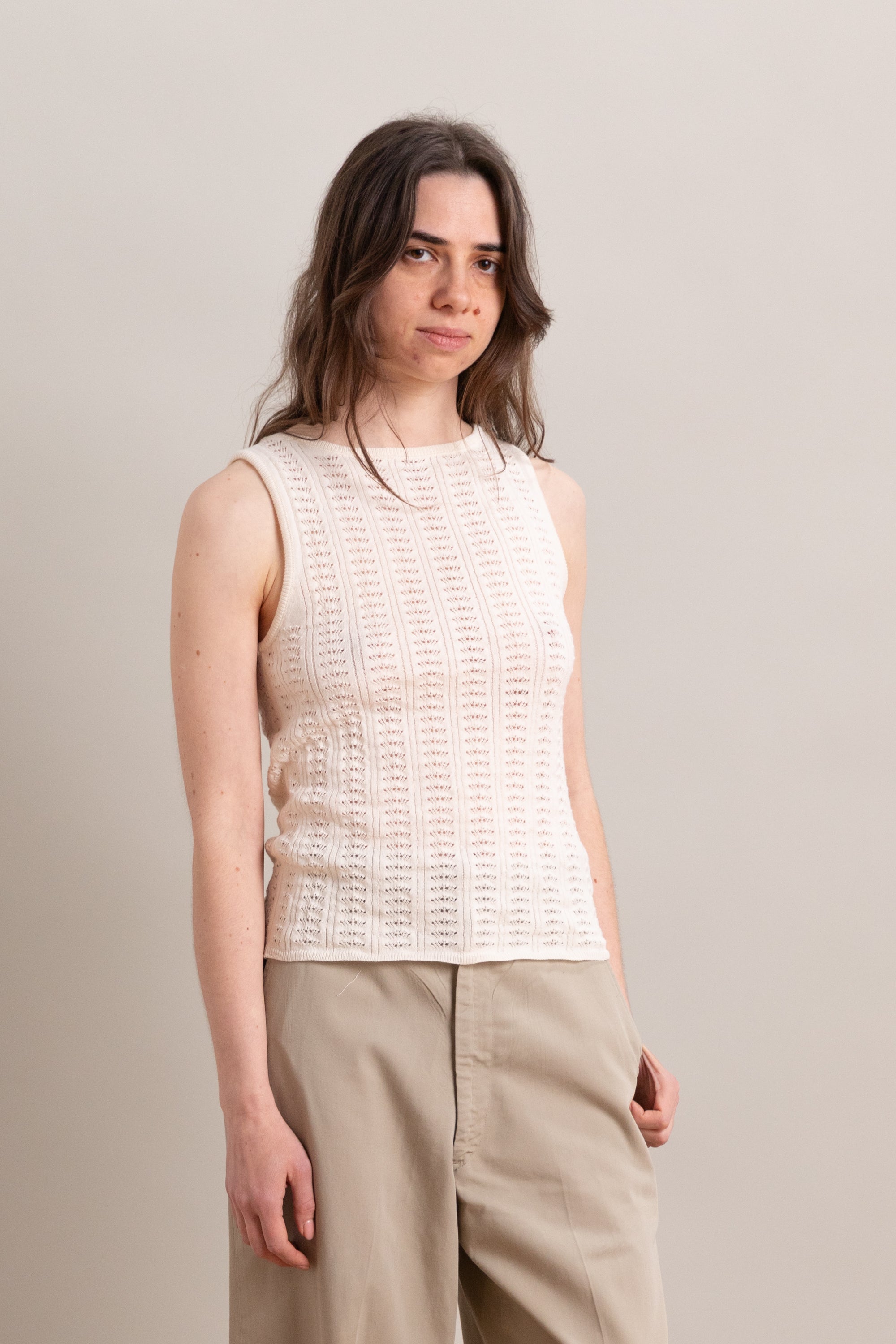 POINTELLE TANK IN MERENGUE ORGANIC COTTON/MERINO WOOL