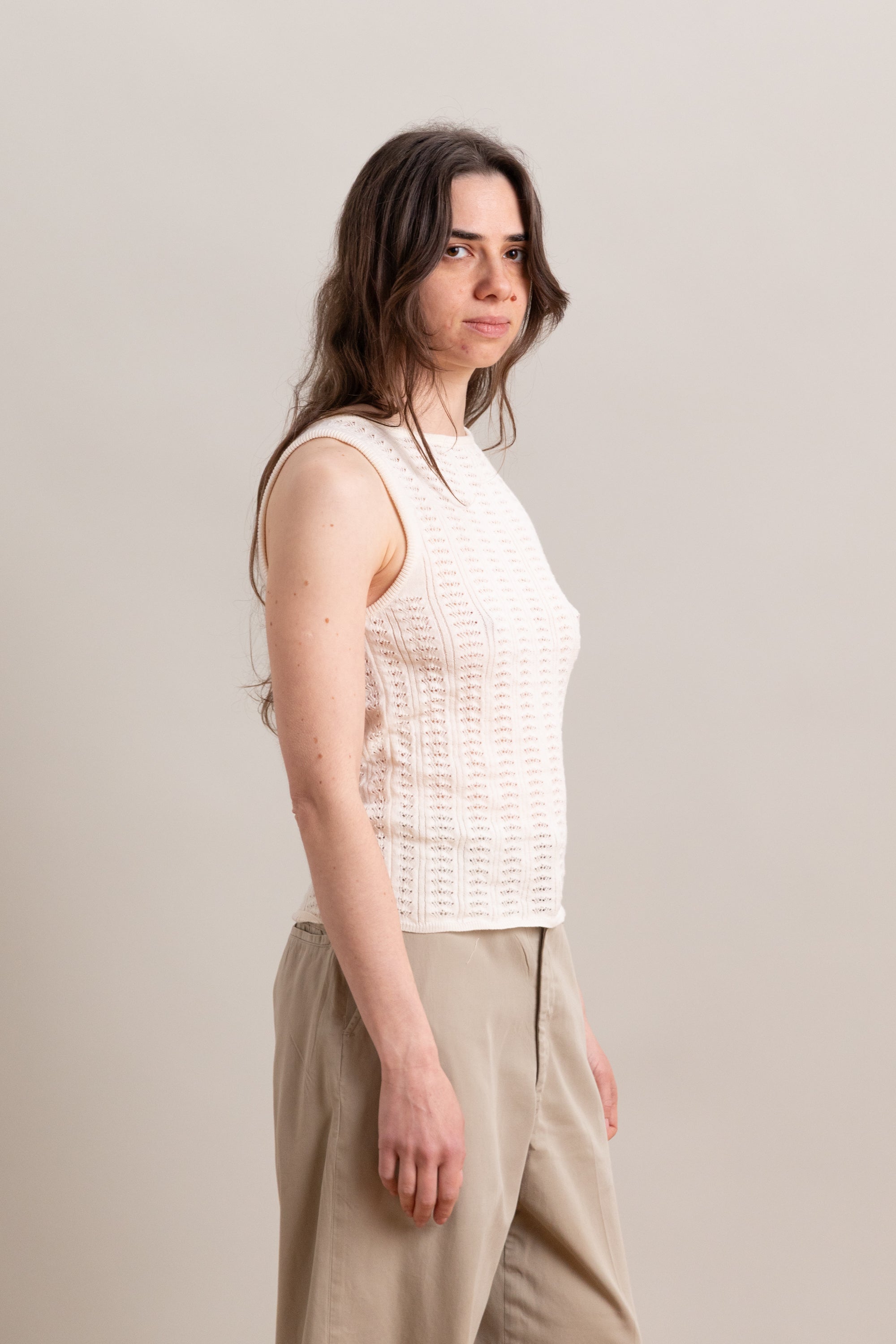 POINTELLE TANK IN MERENGUE ORGANIC COTTON/MERINO WOOL