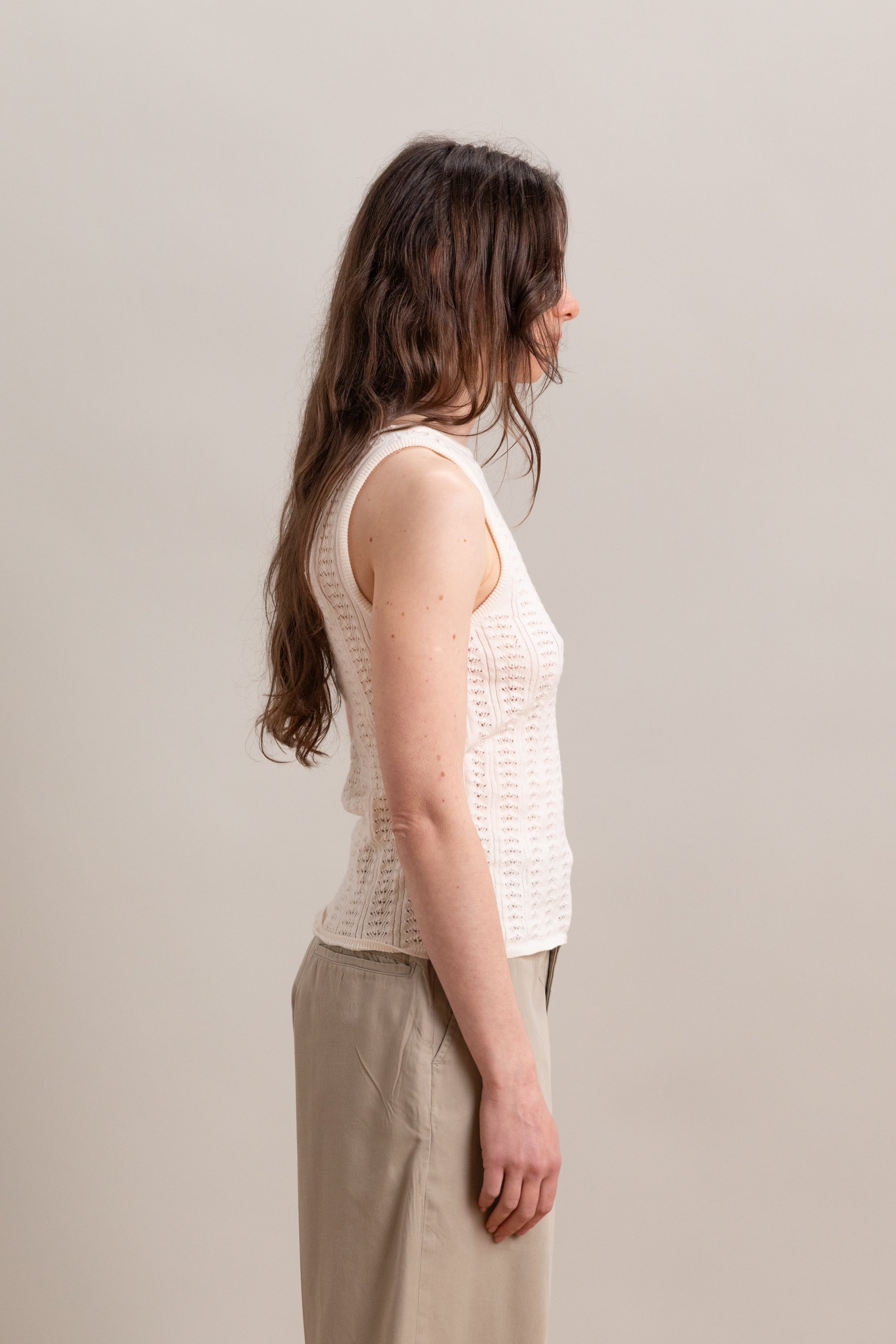 POINTELLE TANK IN MERENGUE ORGANIC COTTON/MERINO WOOL