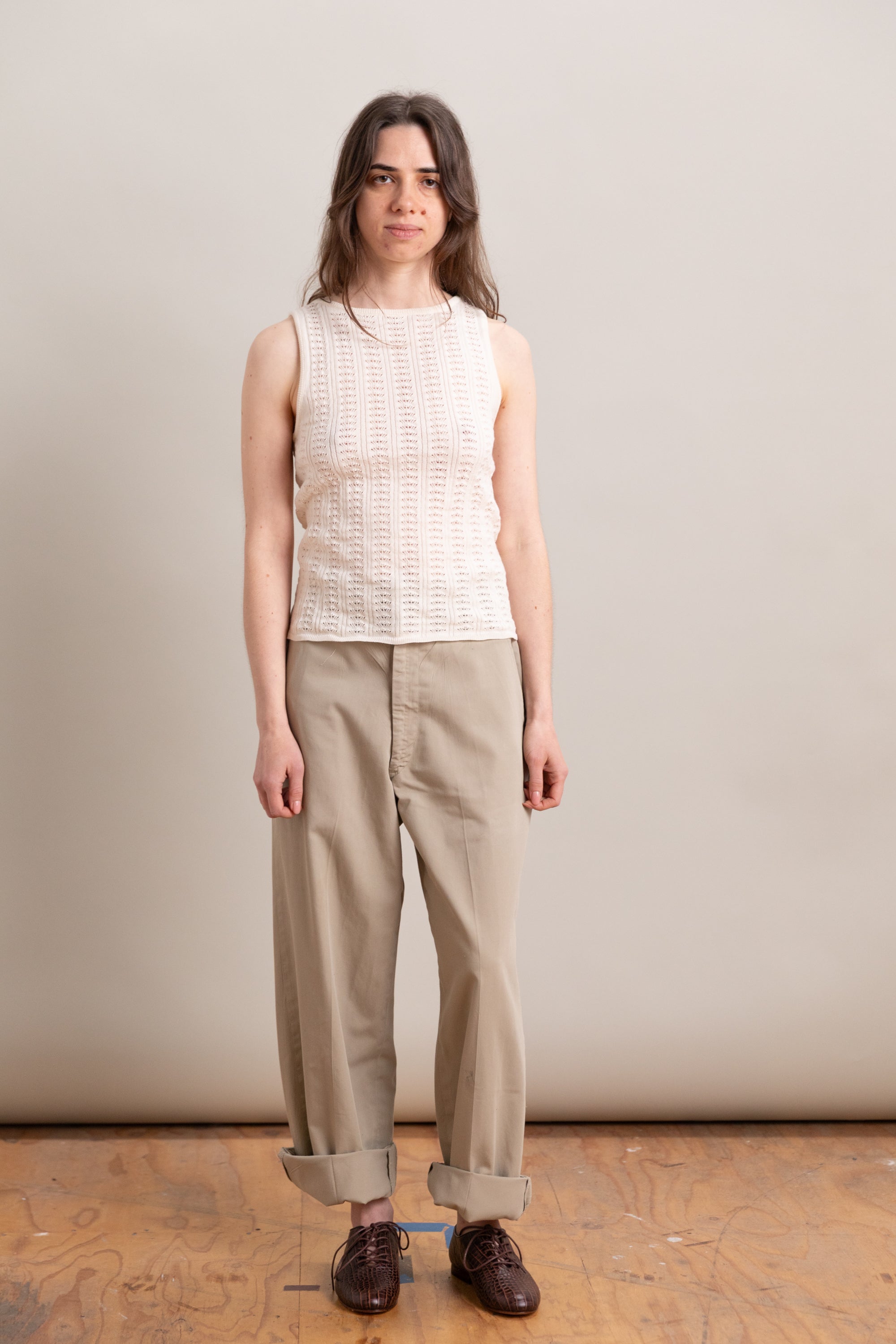 POINTELLE TANK IN MERENGUE ORGANIC COTTON/MERINO WOOL