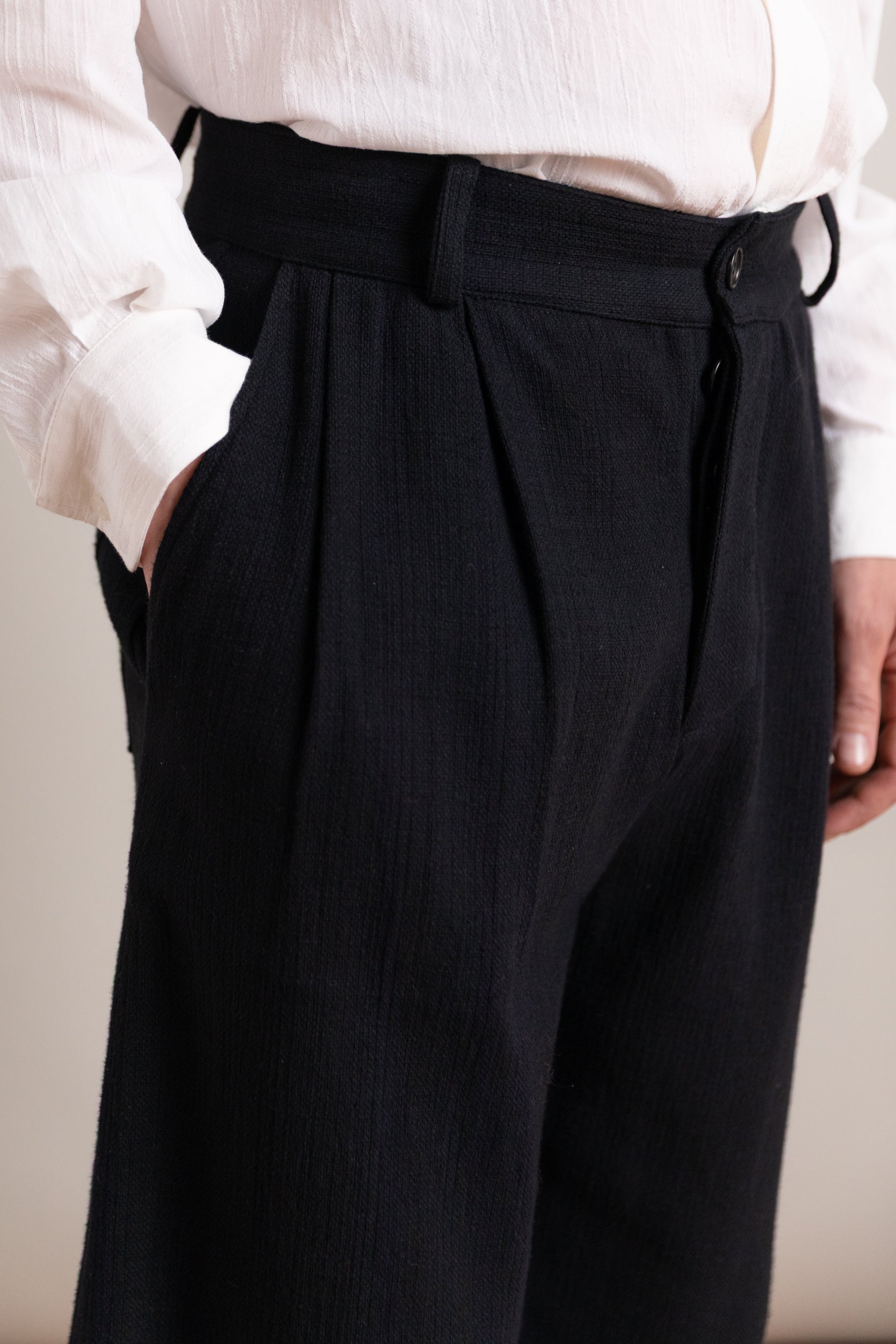 ROBBY TROUSER IN BLACK JAPANESE STITCH COTTON