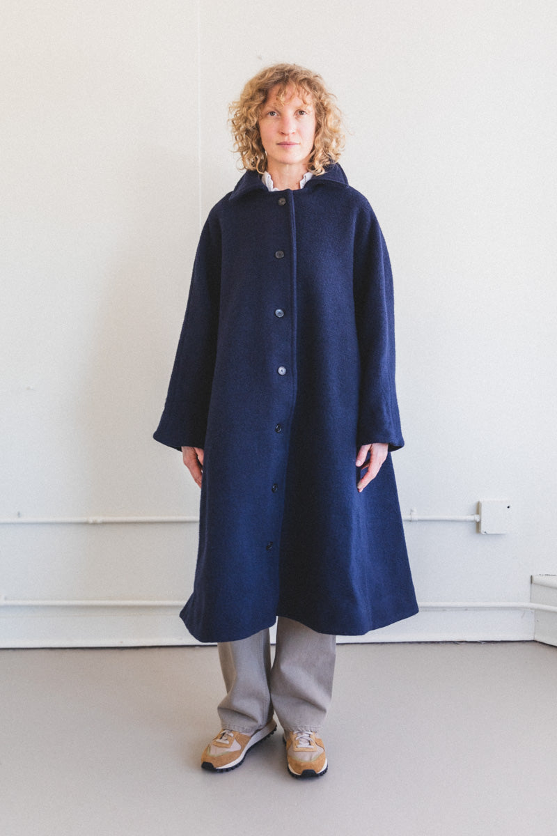 ROO COAT IN NAVY BOILED WOOL — Shop Boswell