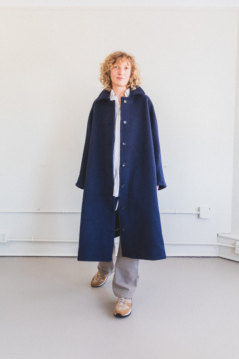 ROO COAT IN NAVY BOILED WOOL — Shop Boswell
