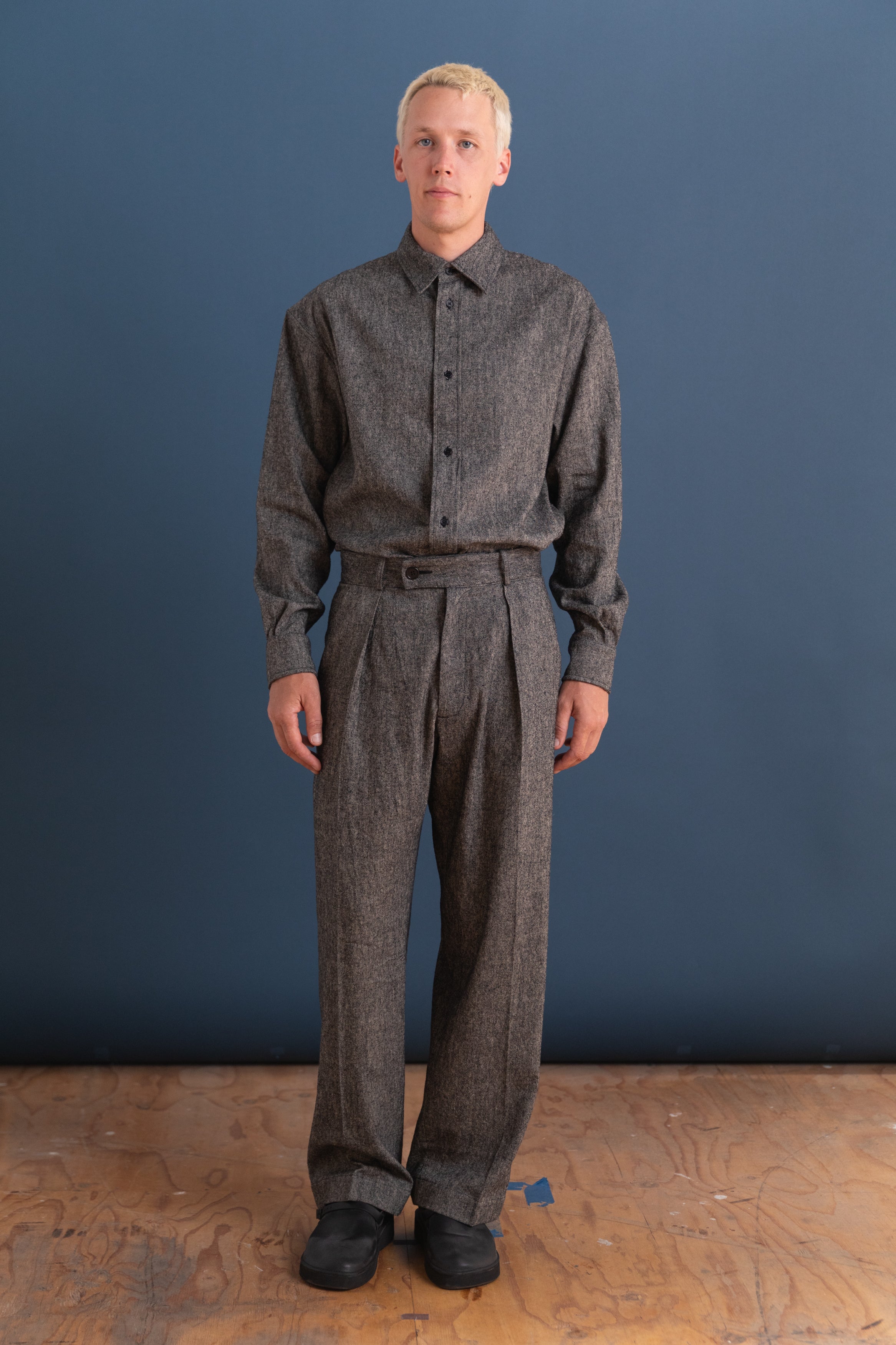 SILAS TROUSER IN SPECKLED BLACK JAPANESE FLAX/SILK