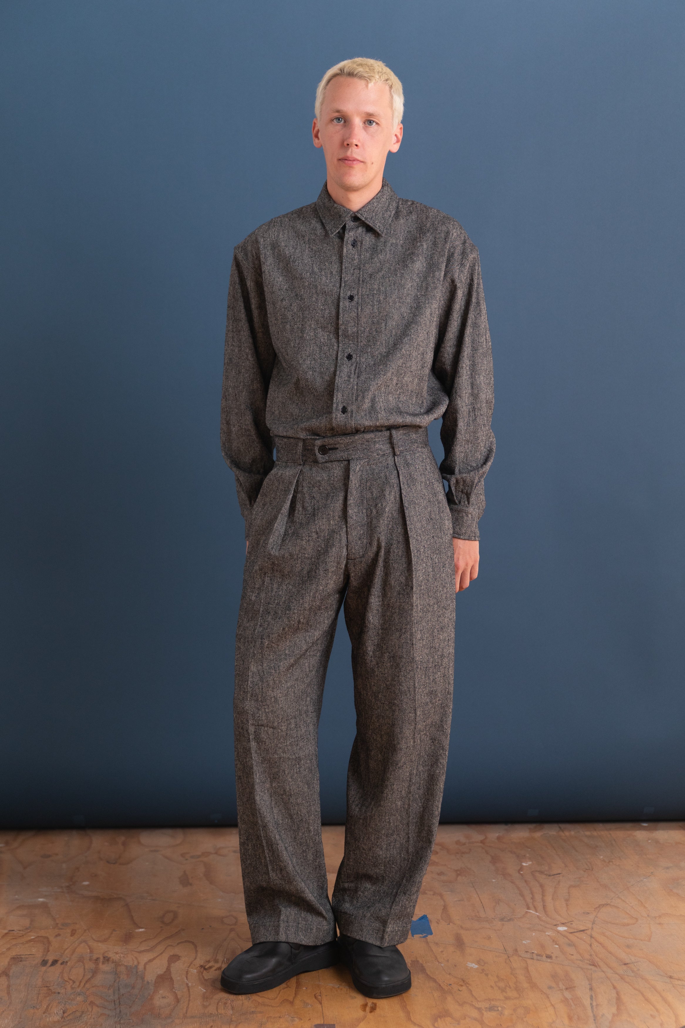 SILAS TROUSER IN SPECKLED BLACK JAPANESE FLAX/SILK