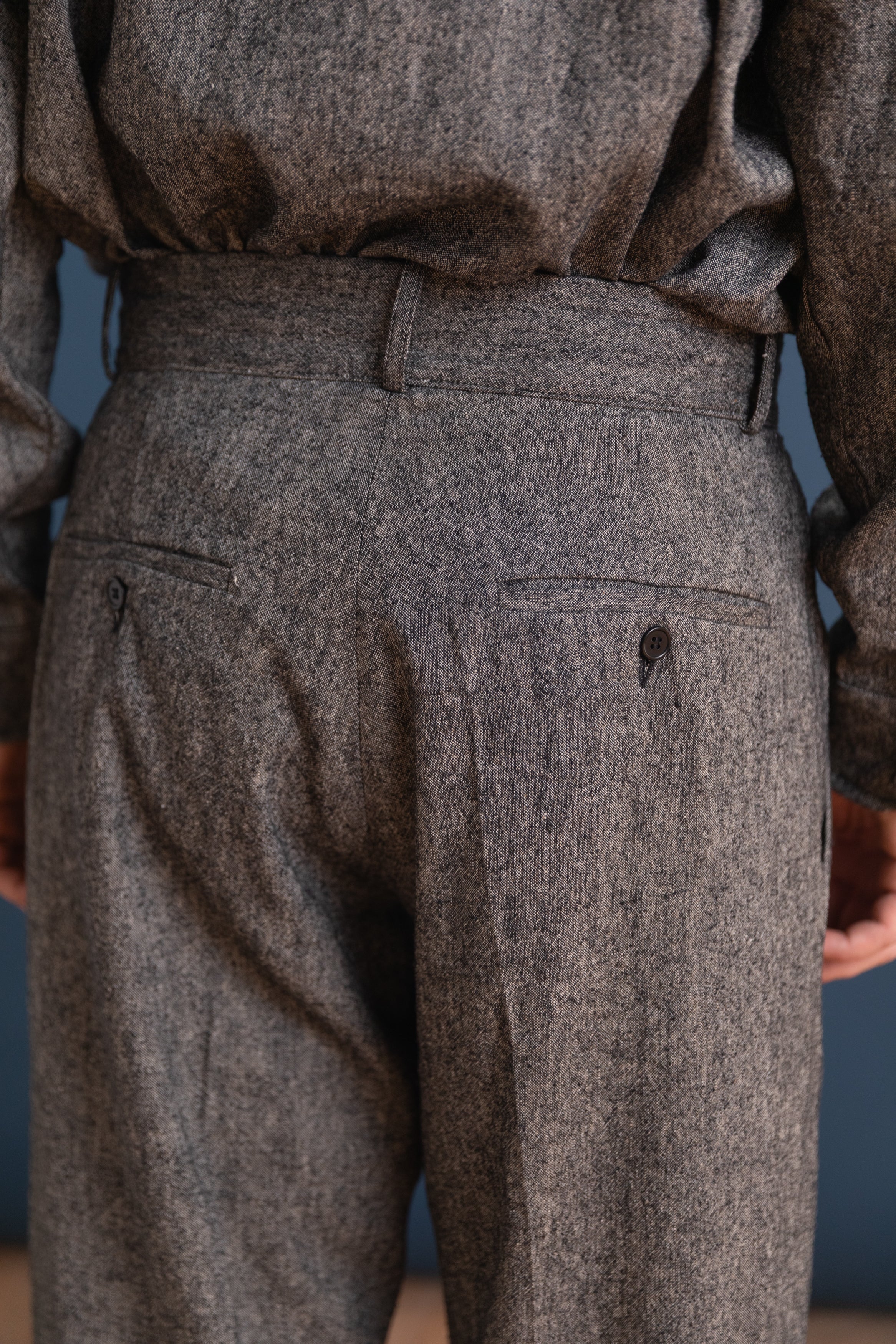SILAS TROUSER IN SPECKLED BLACK JAPANESE FLAX/SILK