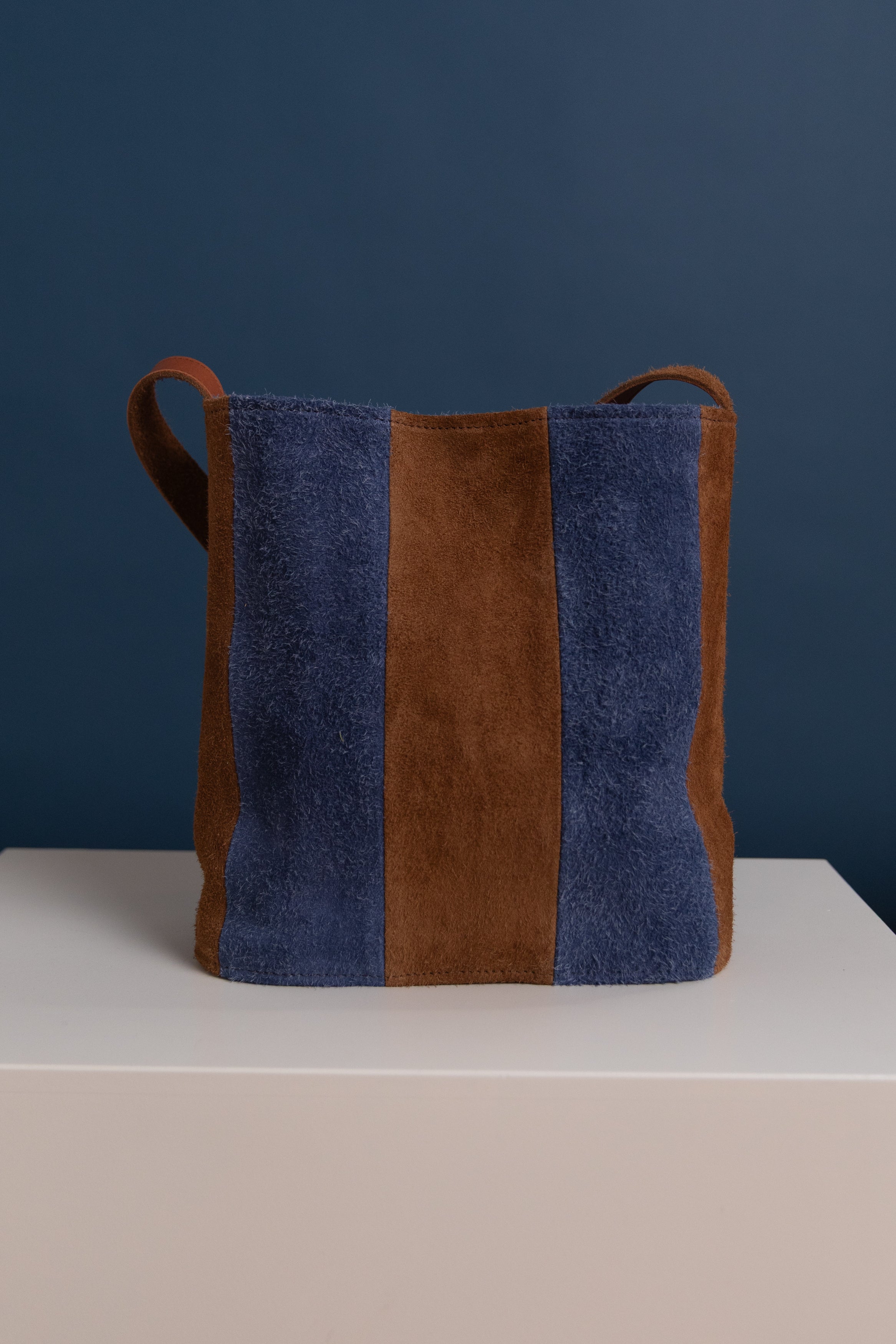 STRIPED SHOULDER BAG IN ITALIAN NAPPED SUEDE